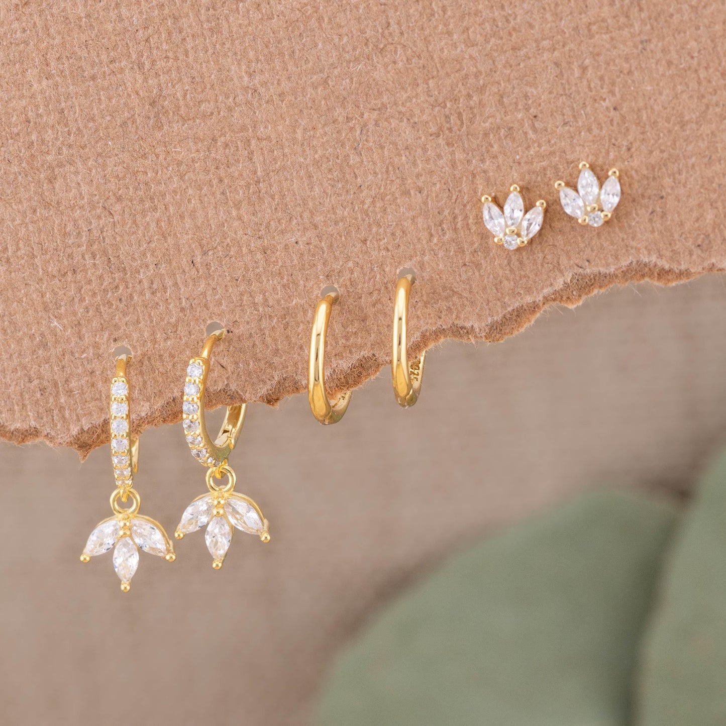 2 or 3 pairs marquise huggie earring stack set