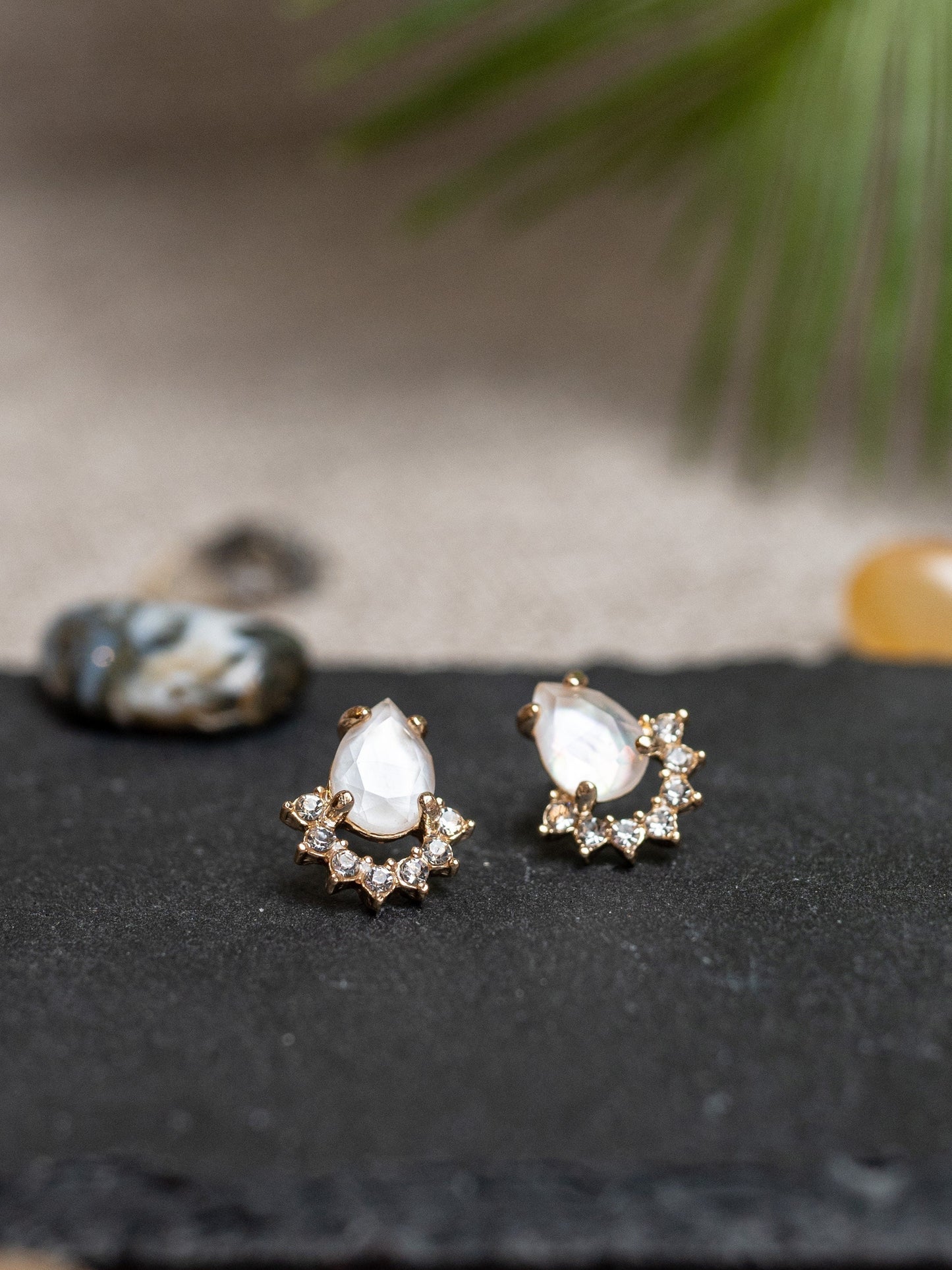 Rainbow moonstone earrings studs