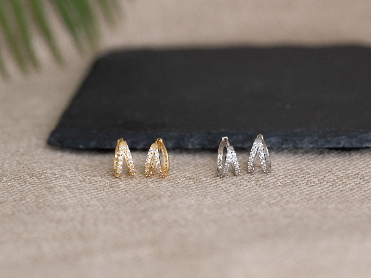 Gold Double hoop earrings, silver double hoop earrings, double hoop huggie earrings, pave hoop earrings, double huggie hoop single piercing