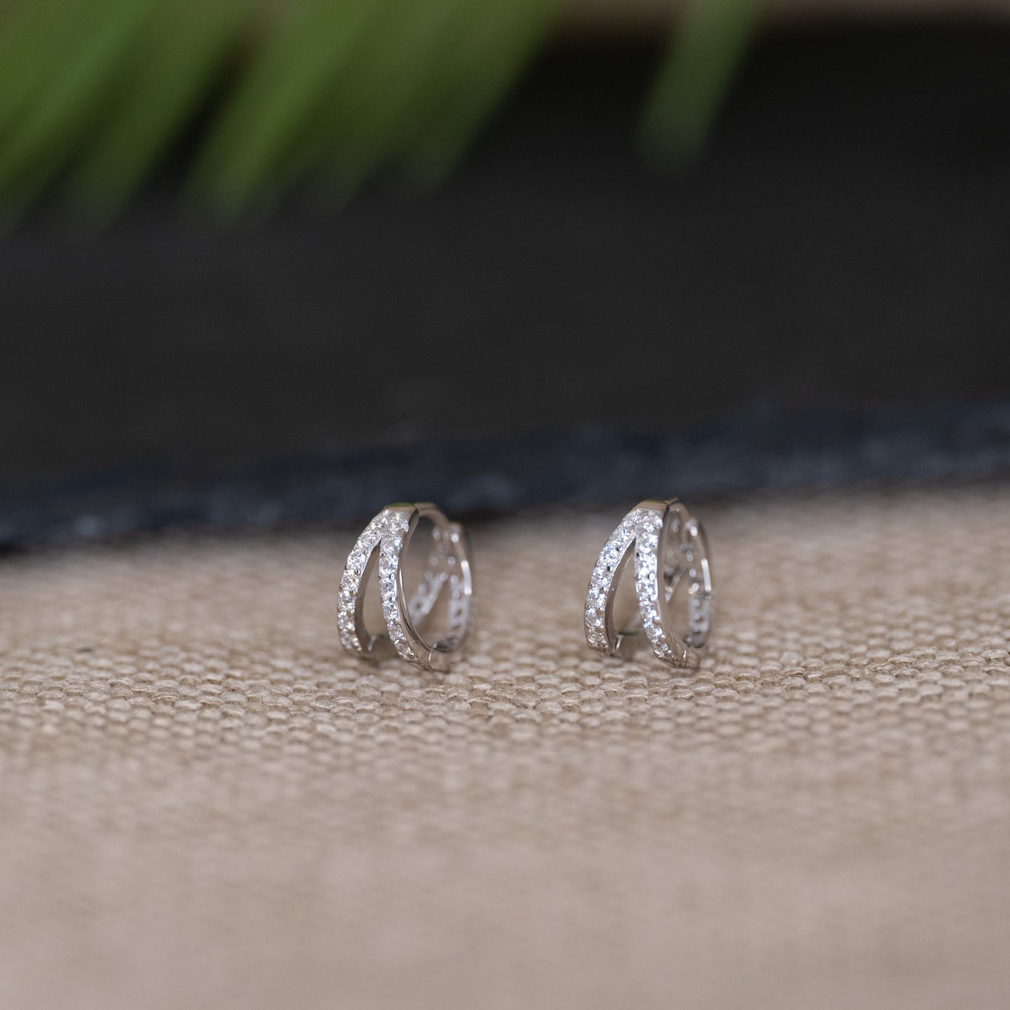 Double hoop earrings, tiny double hoop pave earrings, CZ hoop earring, stacked hoops, gift for sister, everyday earrings, tiny hoop earrings