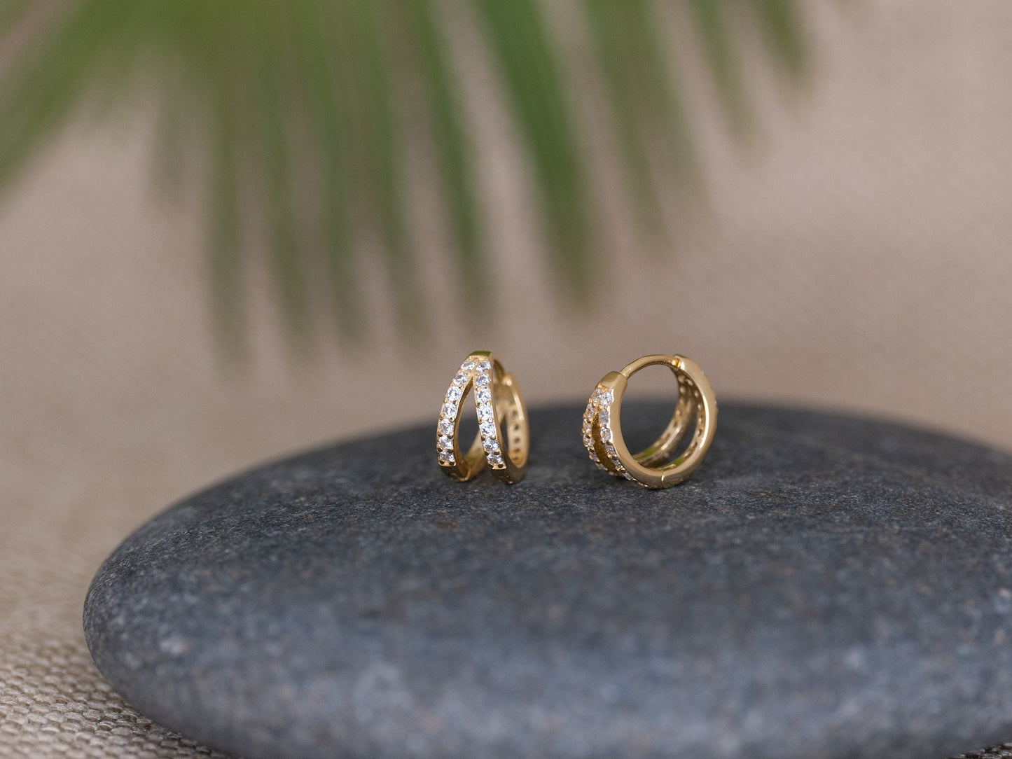 Double hoop earrings, tiny double hoop pave earrings, CZ hoop earring, stacked hoops, gift for sister, everyday earrings, tiny hoop earrings