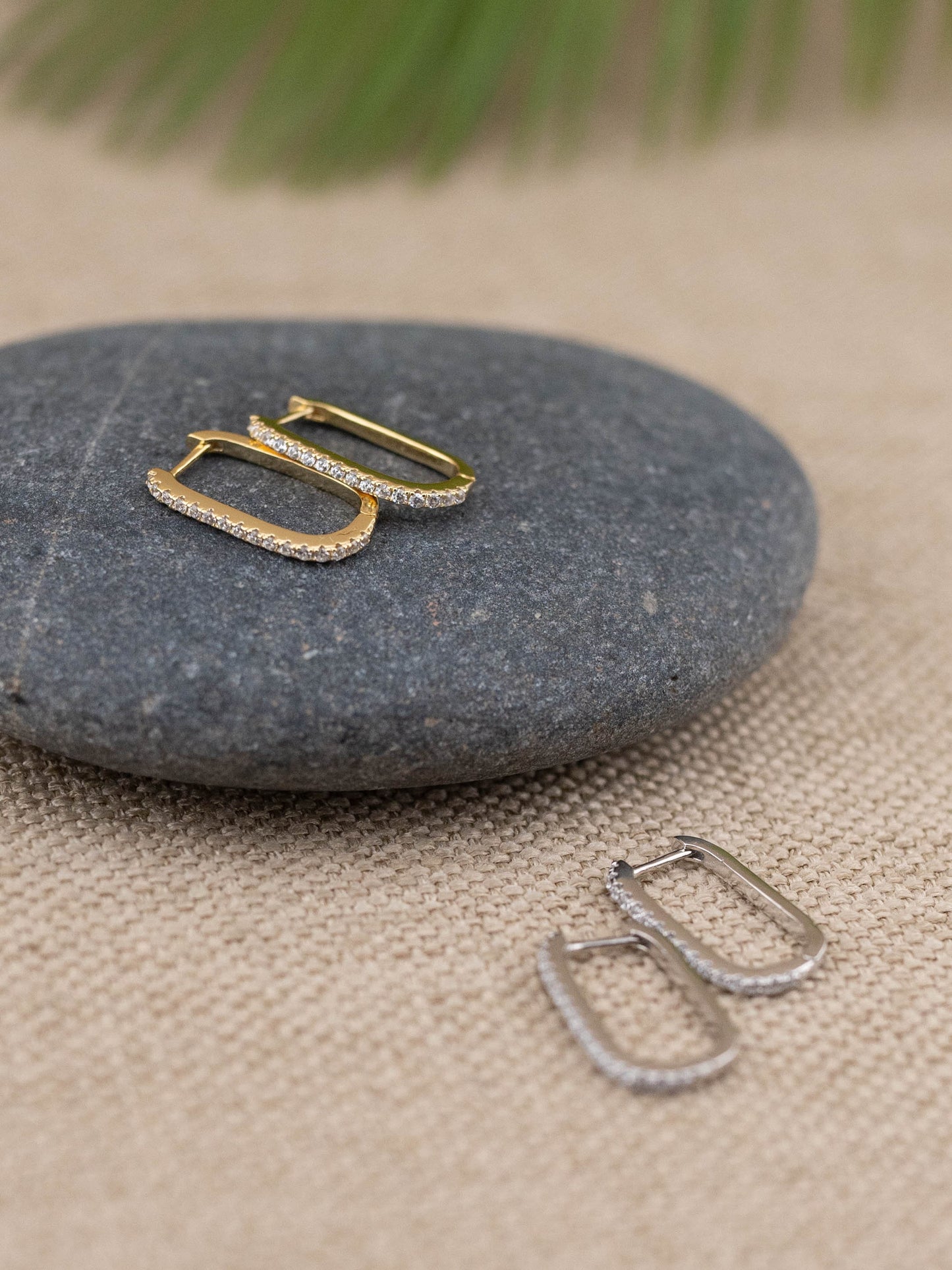 Pave rectangle earrings, long rectangular pave hoops, oblong square hoops, sterling silver small hoop, stacking earring, geometric gold hoop