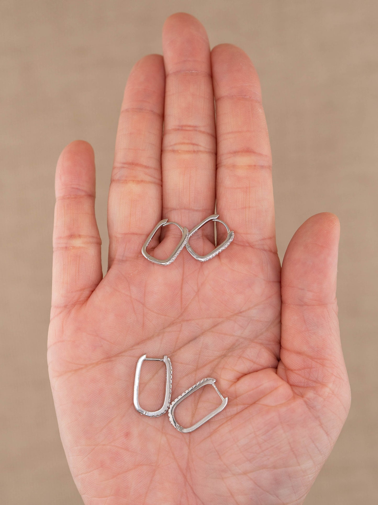 Pave rectangle earrings, long rectangular pave hoops, oblong square hoops, sterling silver small hoop, stacking earring, geometric gold hoop