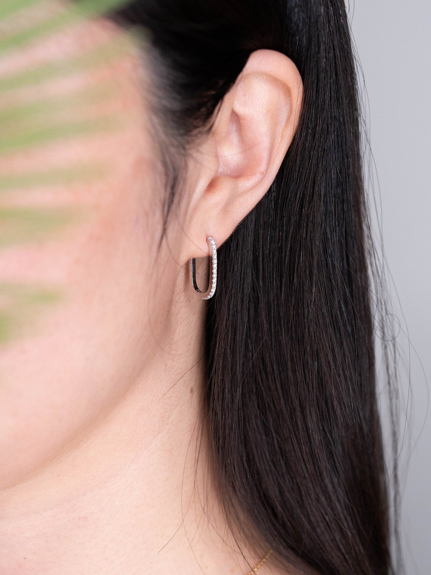 Pave rectangle earrings, long rectangular pave hoops, oblong square hoops, sterling silver small hoop, stacking earring, geometric gold hoop