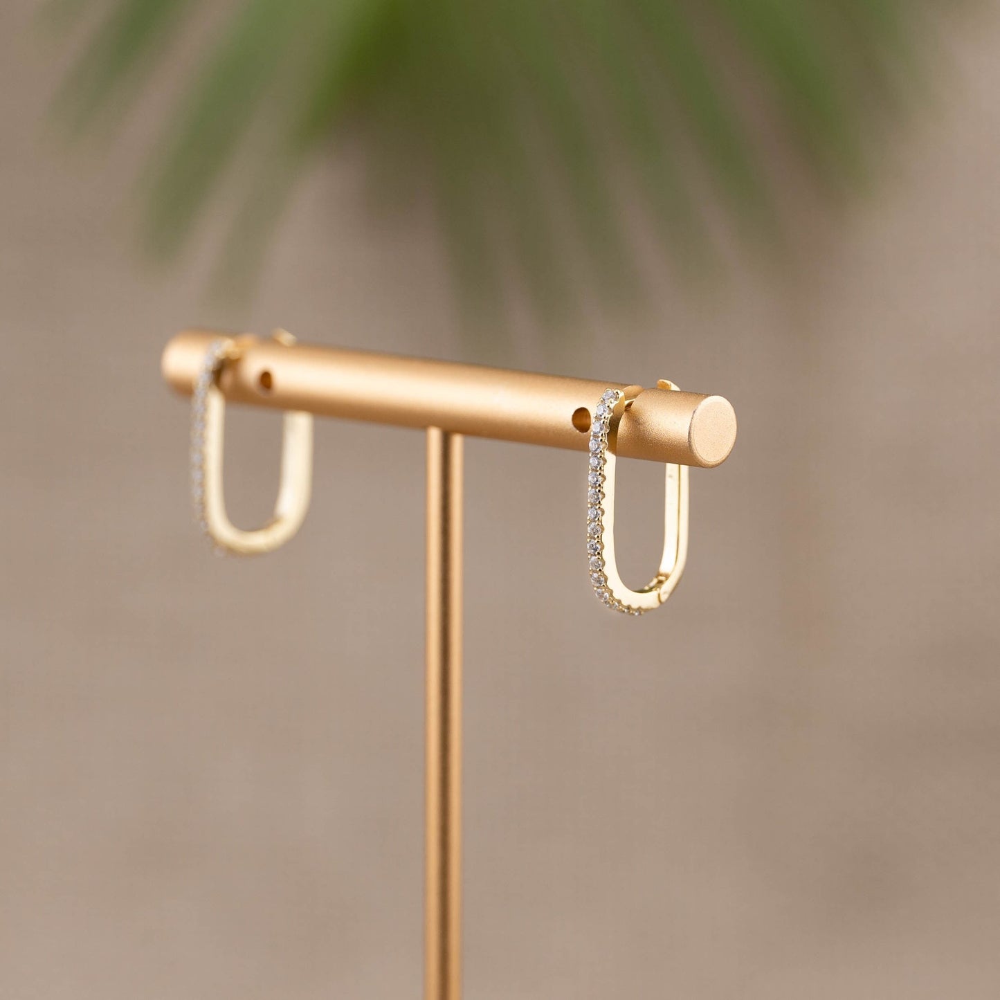 Pave rectangle earrings, long rectangular pave hoops, oblong square hoops, sterling silver small hoop, stacking earring, geometric gold hoop