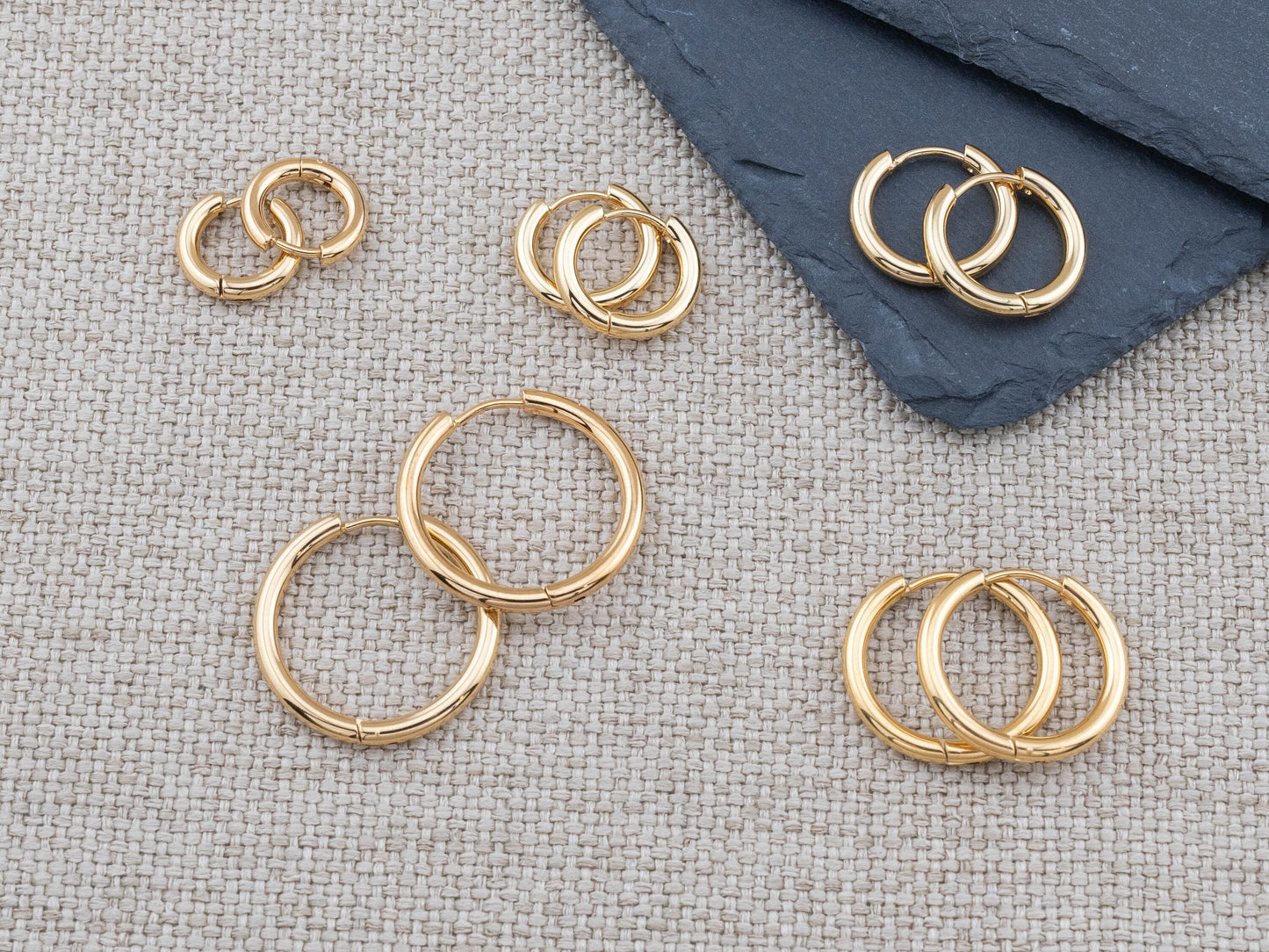 3 pairs gold hoop earrings set of 3 for multiple piercings