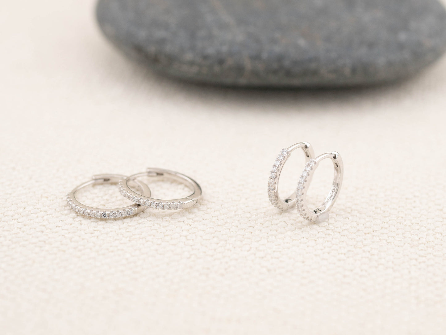 Pave diamond huggie hoop earrings set