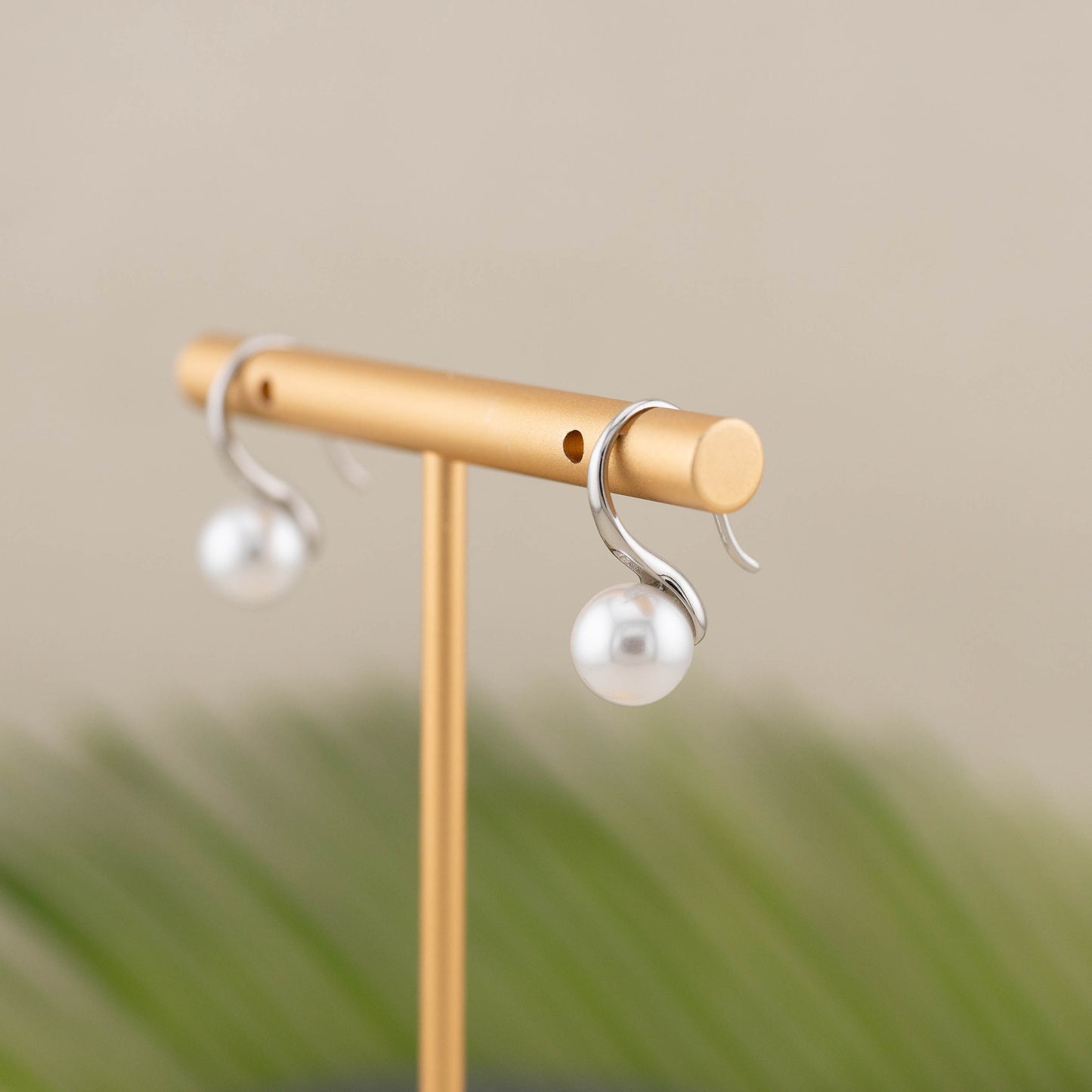Drop pearl earrings sterling silver wedding, french hook small dainty pearl earrings, minimalist round edison pearl dangle jewelry gift