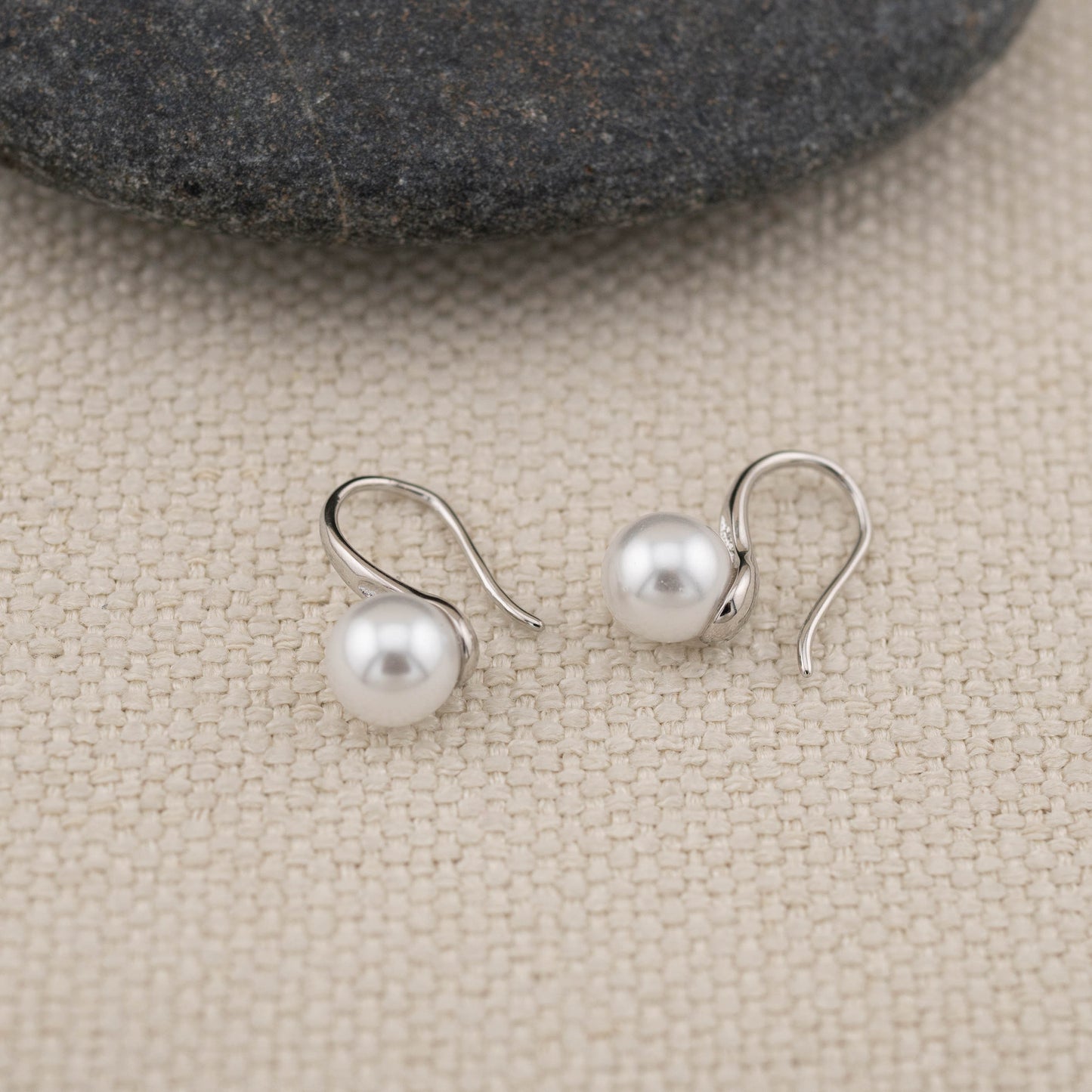 Drop pearl earrings sterling silver wedding, french hook small dainty pearl earrings, minimalist round edison pearl dangle jewelry gift
