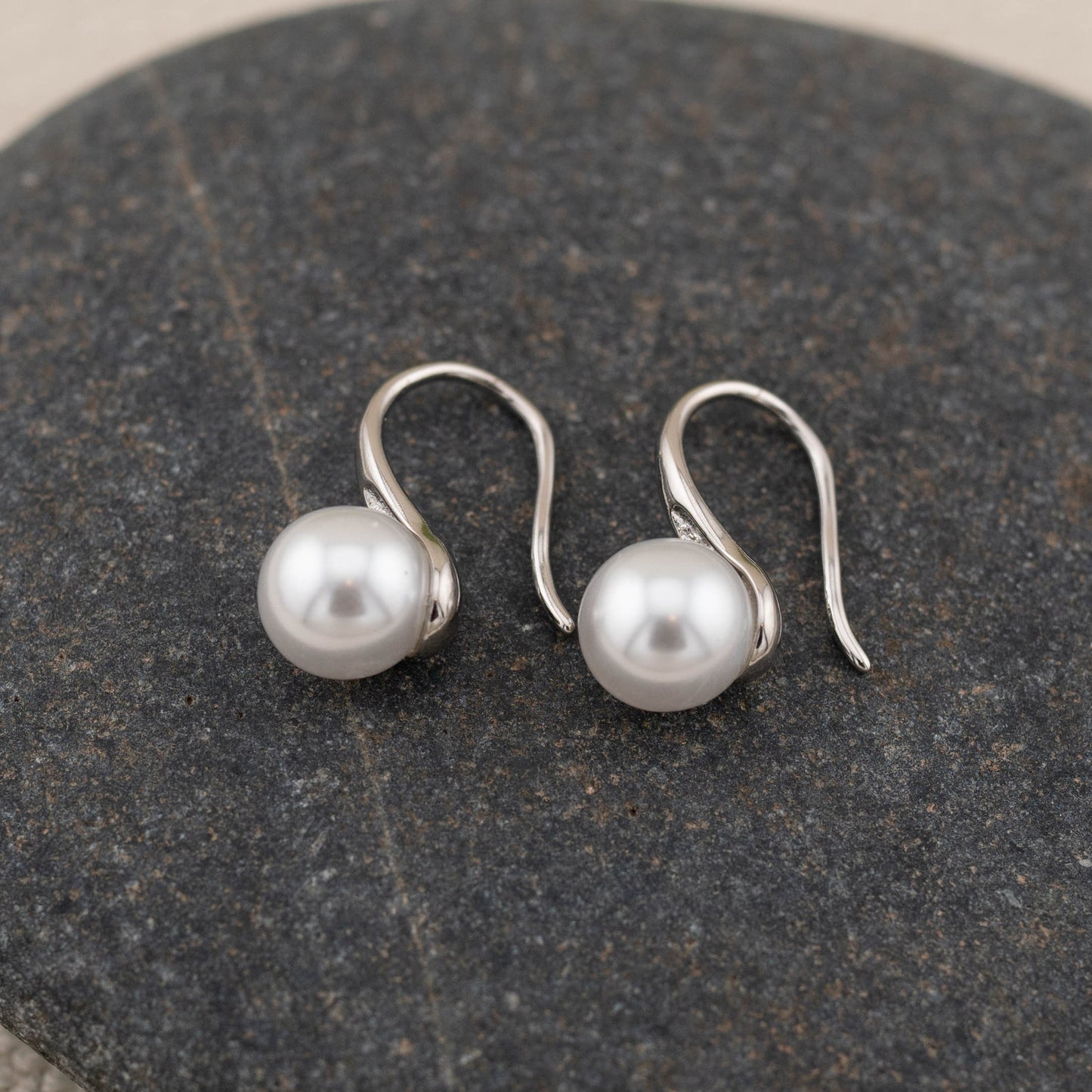 Drop pearl earrings sterling silver wedding, french hook small dainty pearl earrings, minimalist round edison pearl dangle jewelry gift