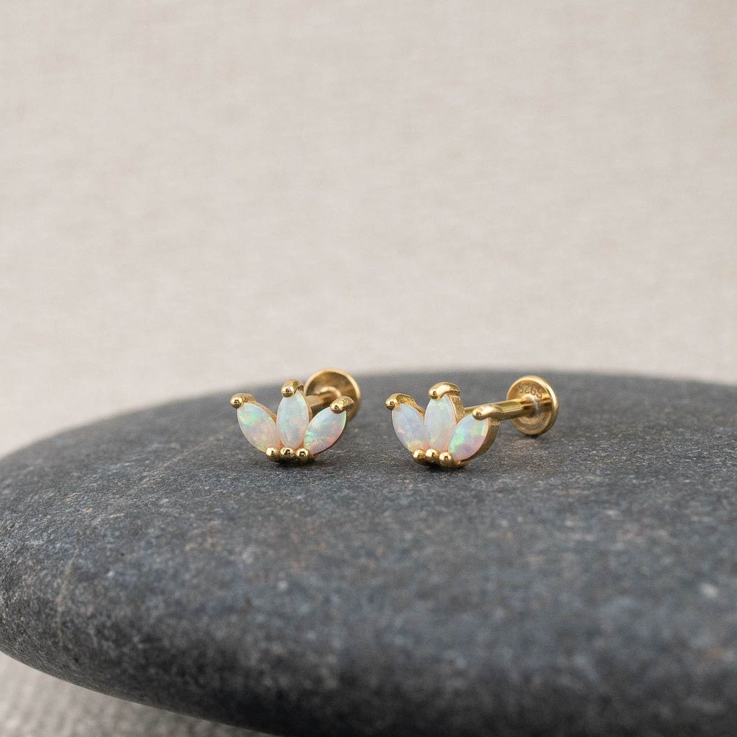 Tiny opal flatback earrings piercing set