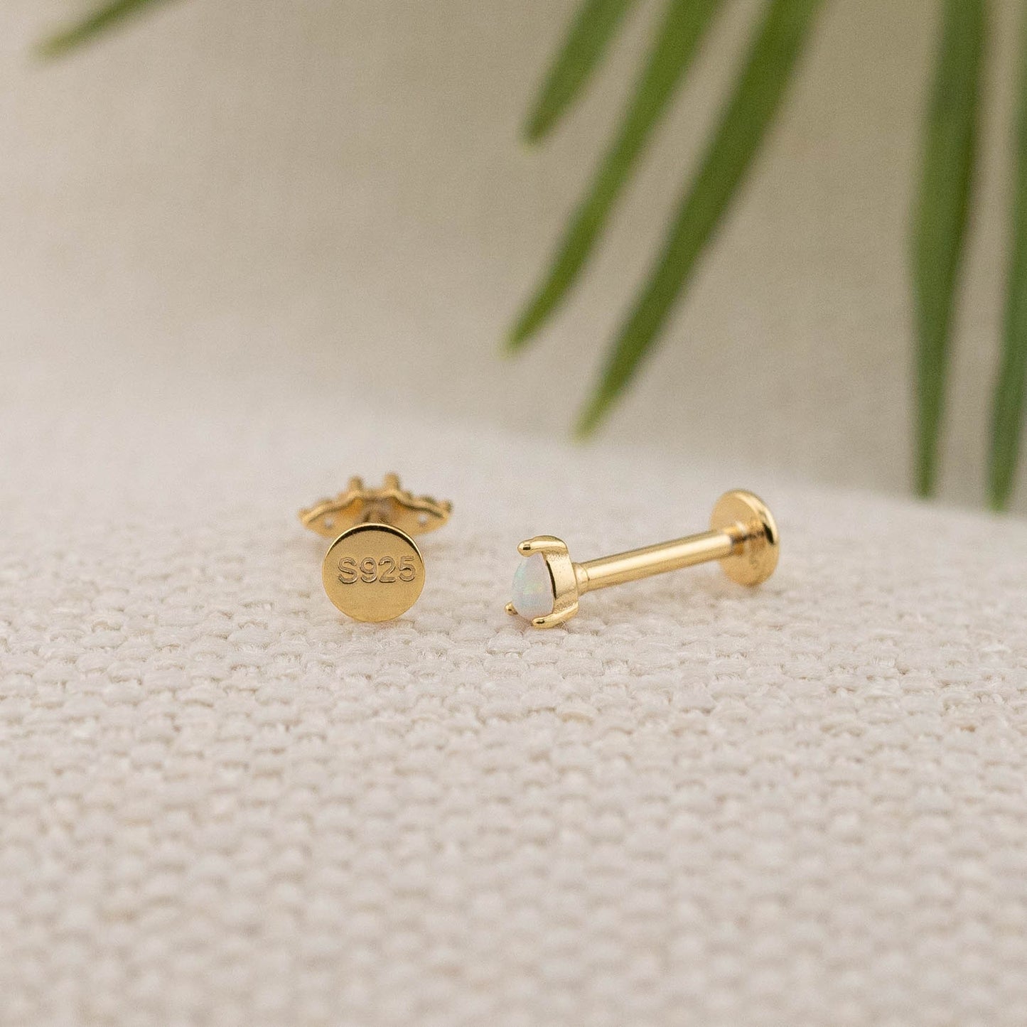 Tiny opal flatback earrings piercing set