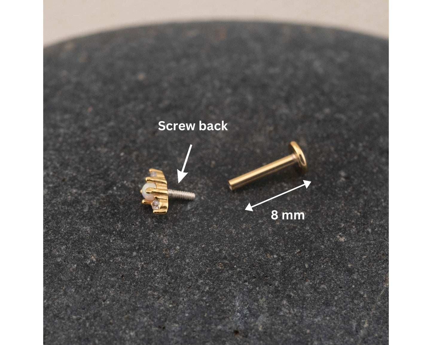 Fire opal flat back studs sterling silver / 18 K Gold