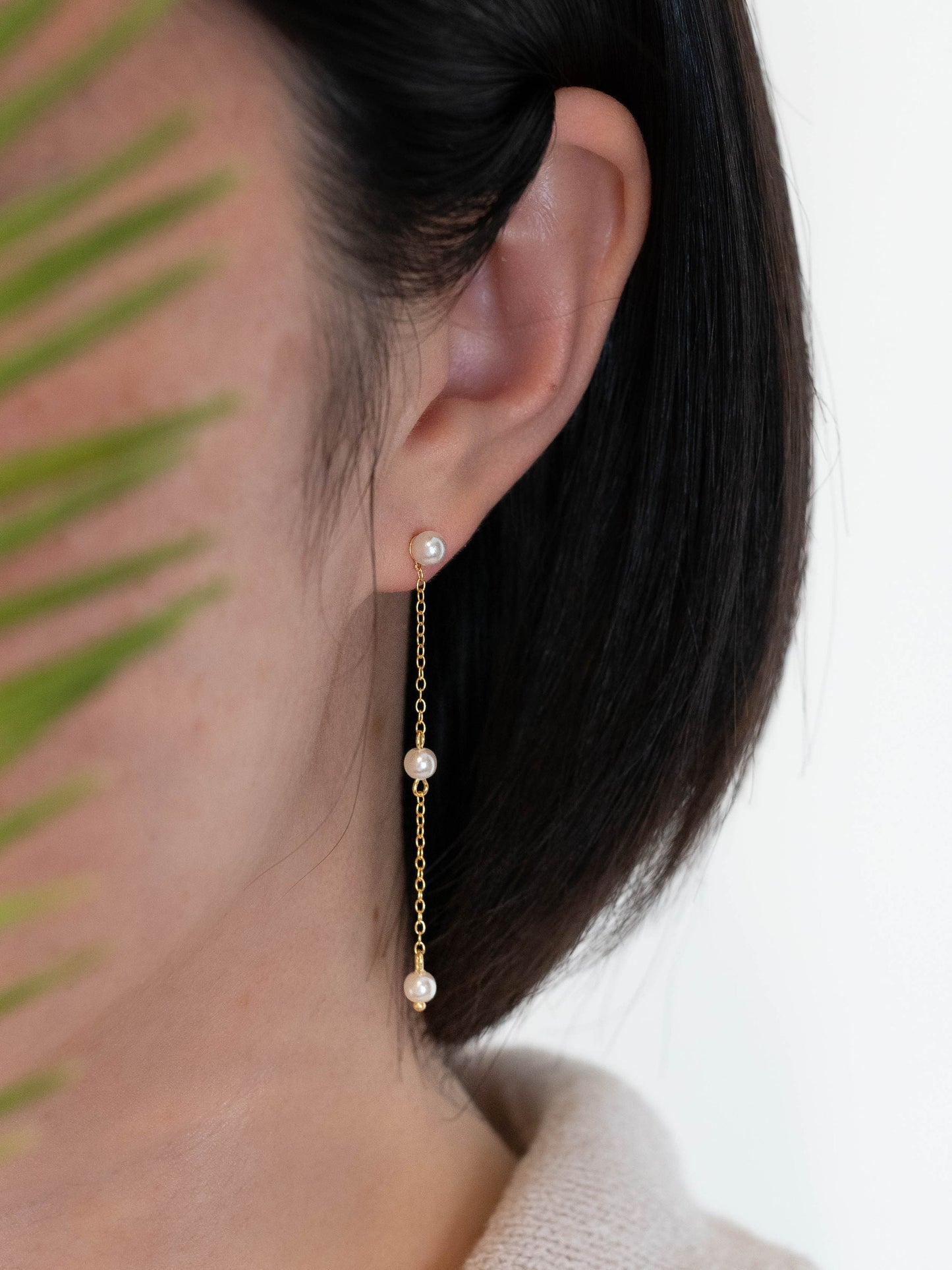 Minimalistic pearl long-earrings dangle, freshwater pearl wedding earrings, dainty drop chain studs, bridesmaid boxed gift earring statement