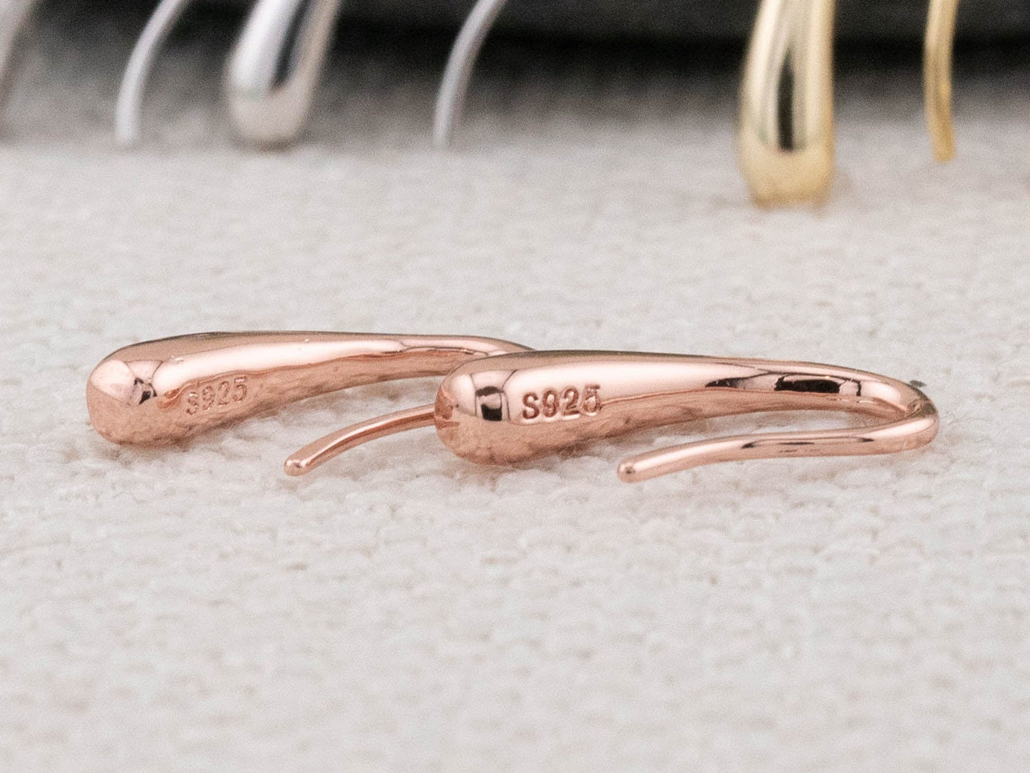 Dainty rose gold drops hook earrings, tiny dropping earring minimalistic gold, gift for her boxed, everyday earrings, sweet gifted jewelry