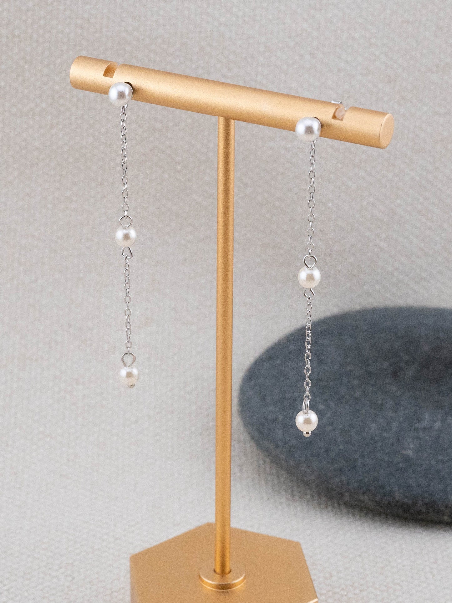 Minimalistic pearl long-earrings dangle, freshwater pearl wedding earrings, dainty drop chain studs, bridesmaid boxed gift earring statement