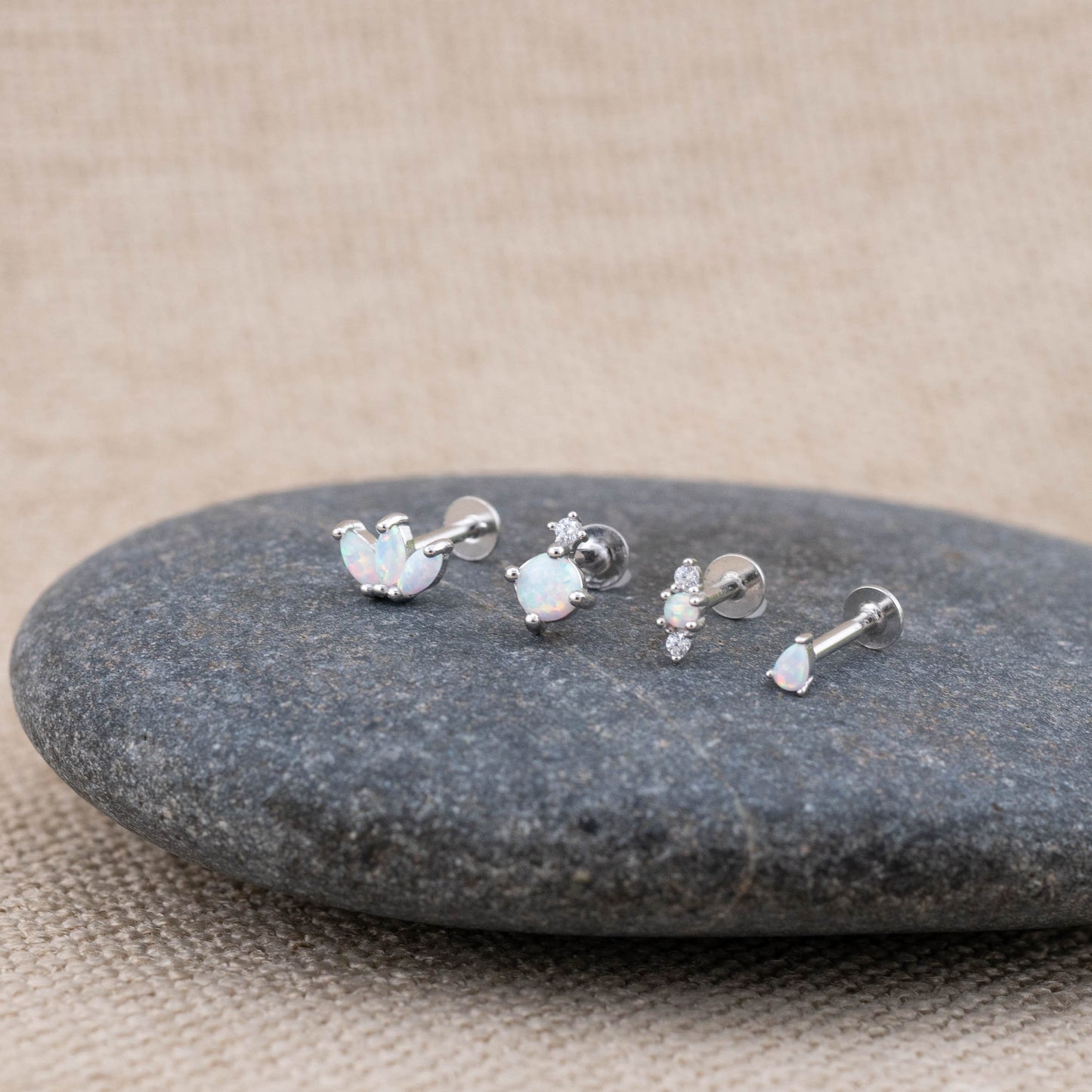 Tiny opal flatback earrings piercing set