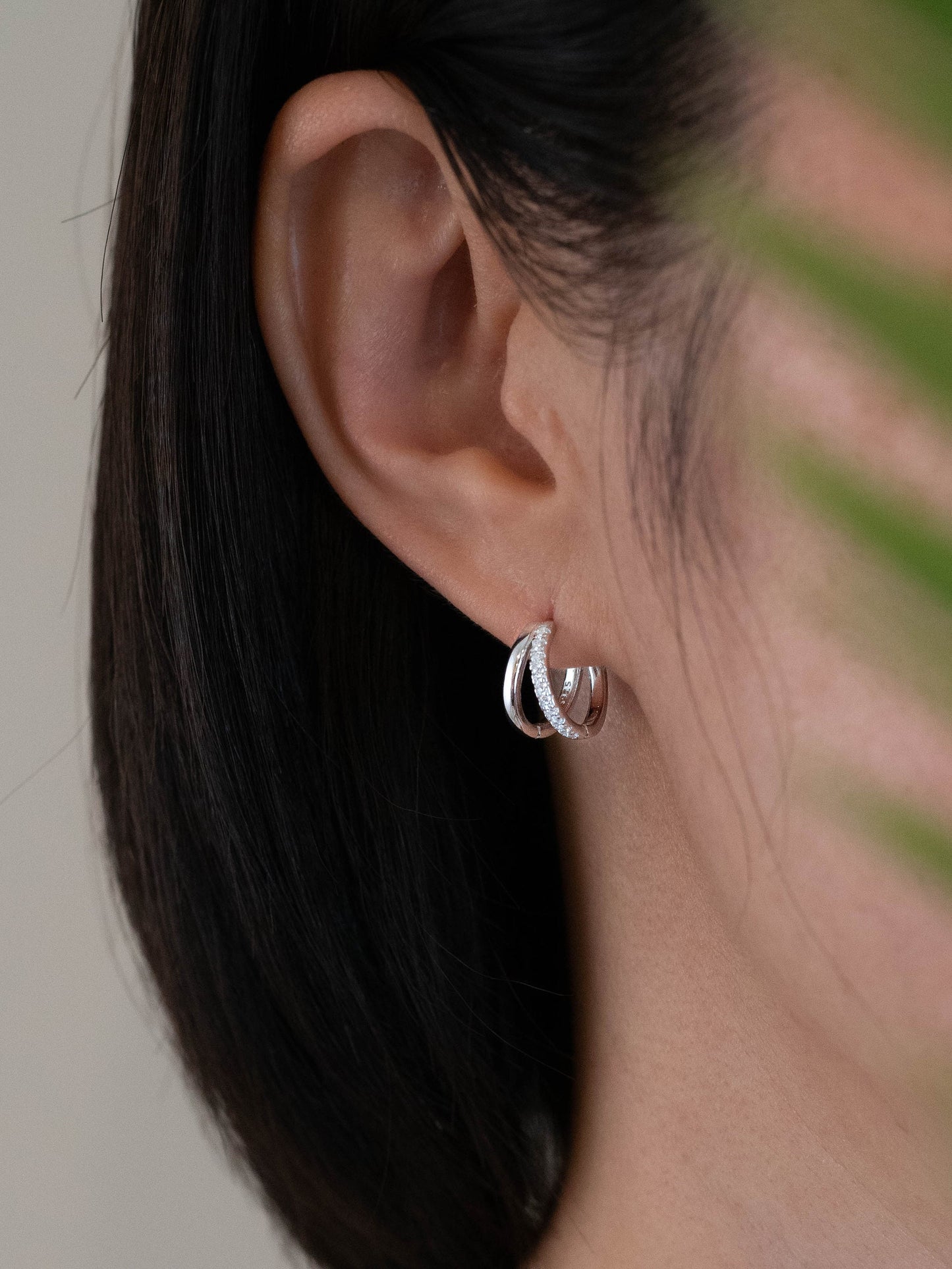 Pave dainty double huggie hoop earrings