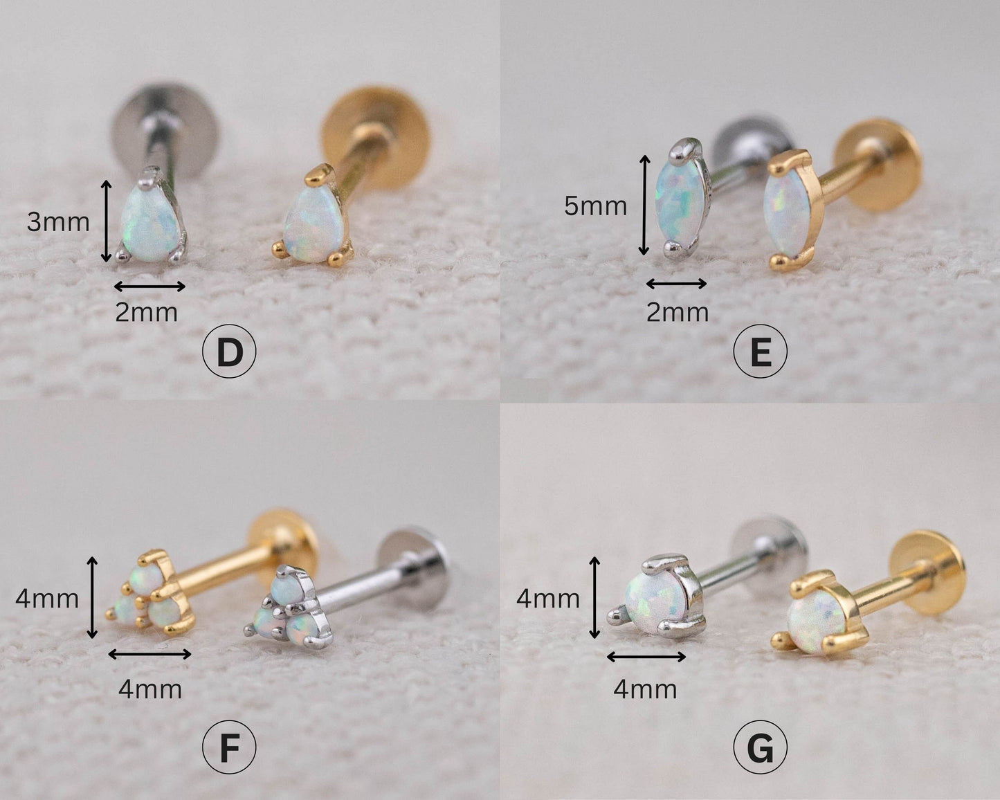 Fire opal flat back studs sterling silver / 18 K Gold