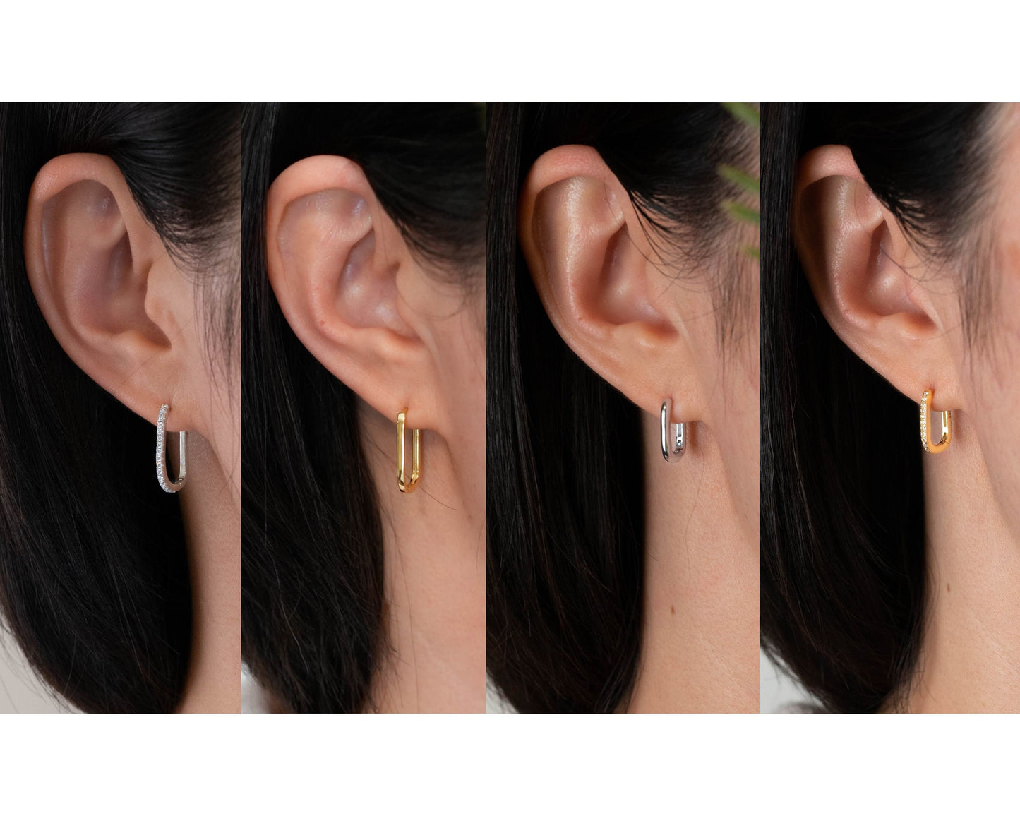 Gold hoop earring rectangle stacking set