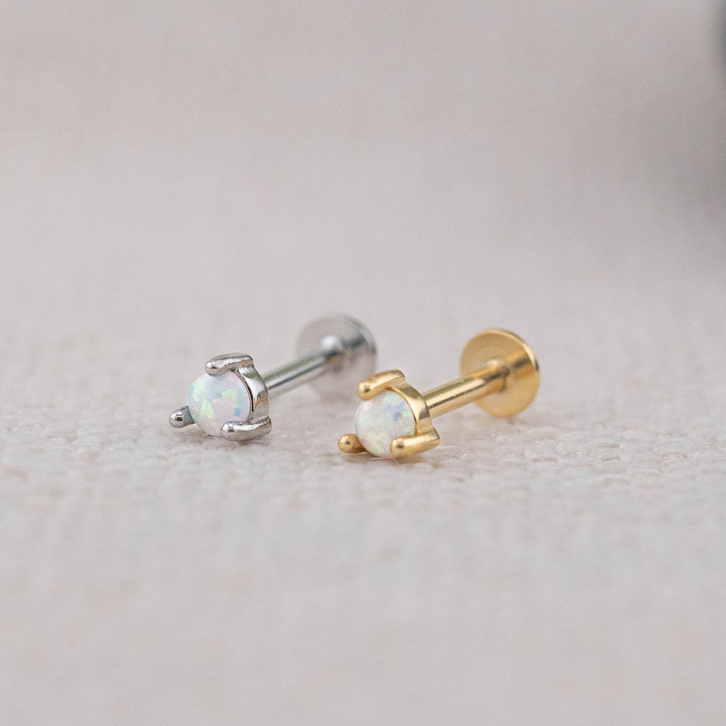Fire opal flat back studs sterling silver / 18 K Gold