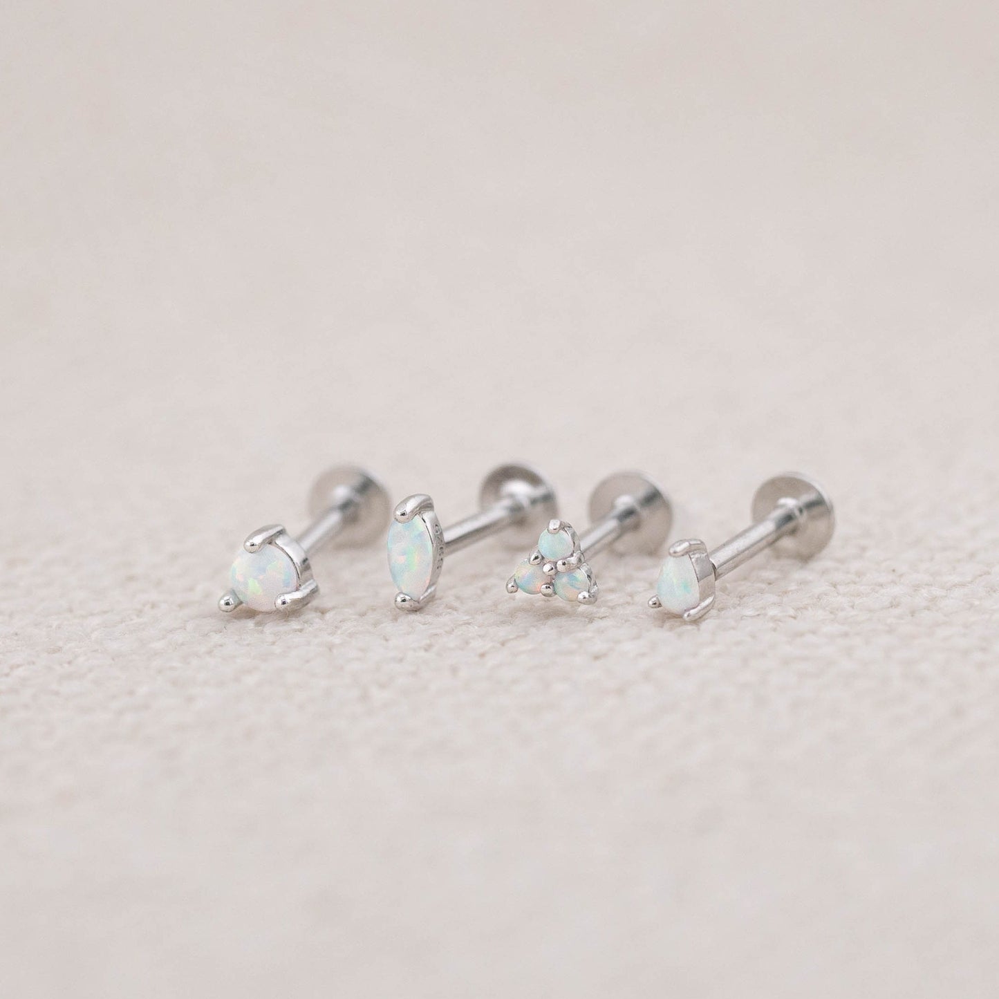 Fire opal flat back studs sterling silver / 18 K Gold