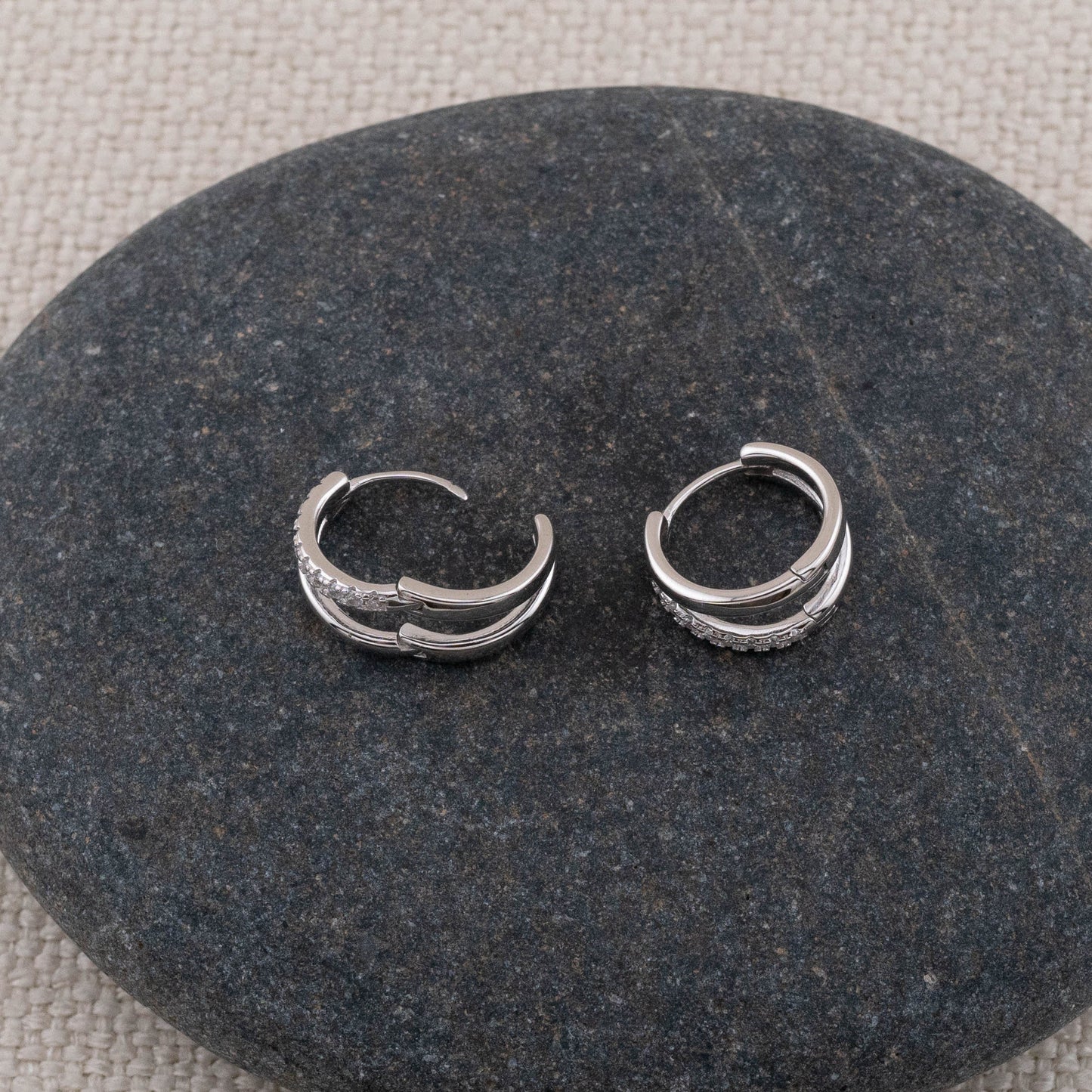 Pave dainty double huggie hoop earrings