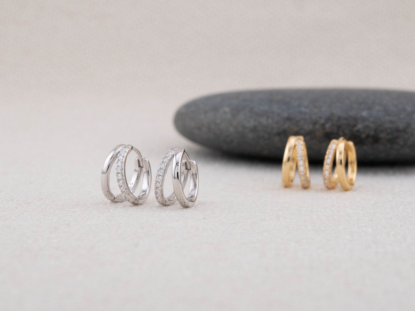 Pave dainty double huggie hoop earrings