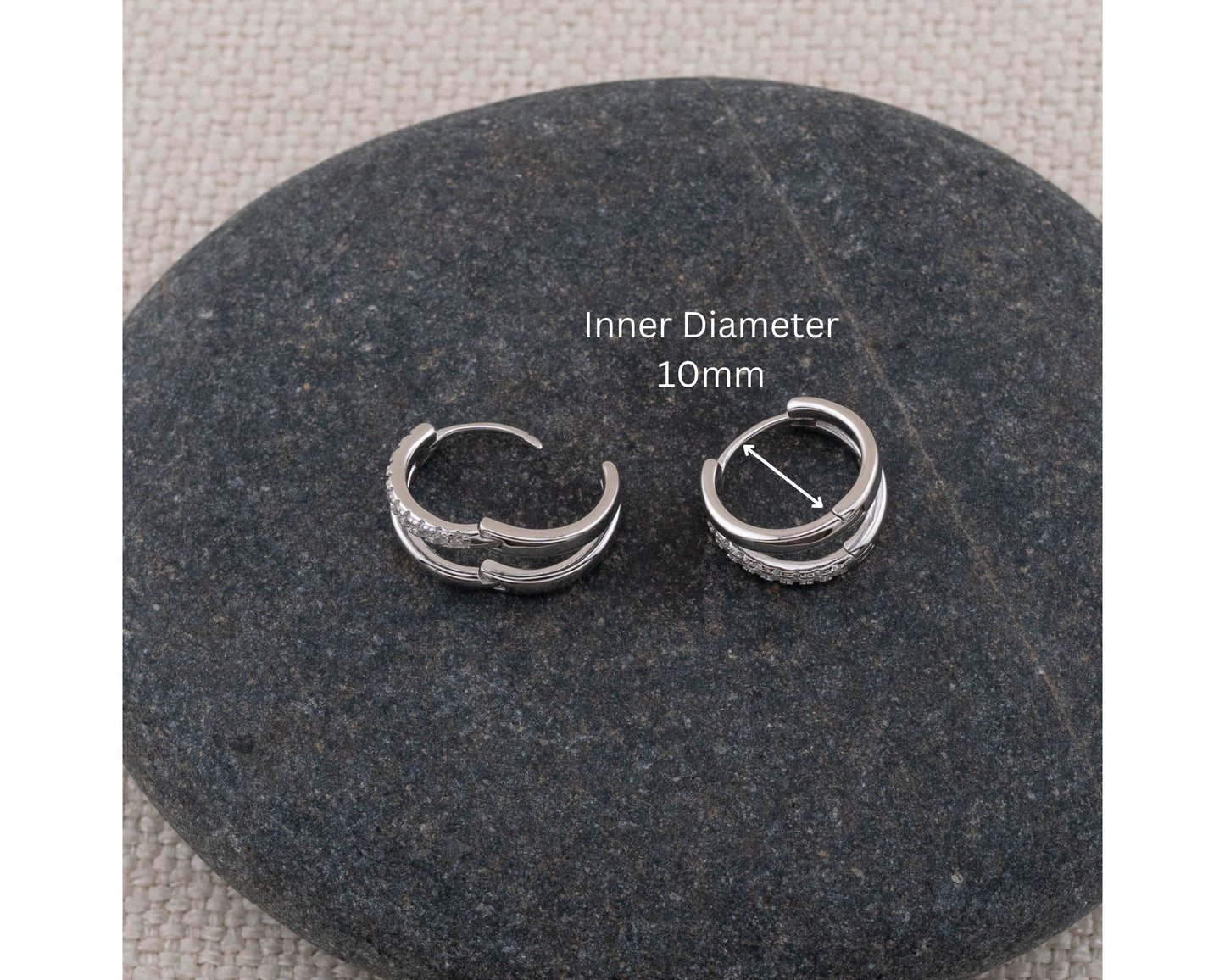 Pave dainty double huggie hoop earrings