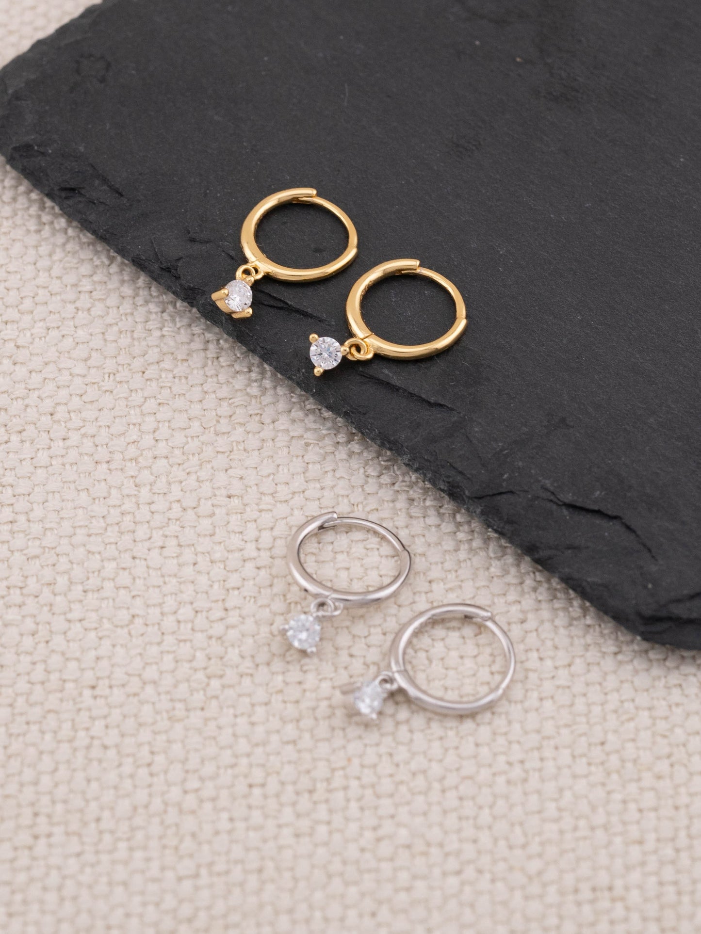 Tiny hoop minimalist charm earrings