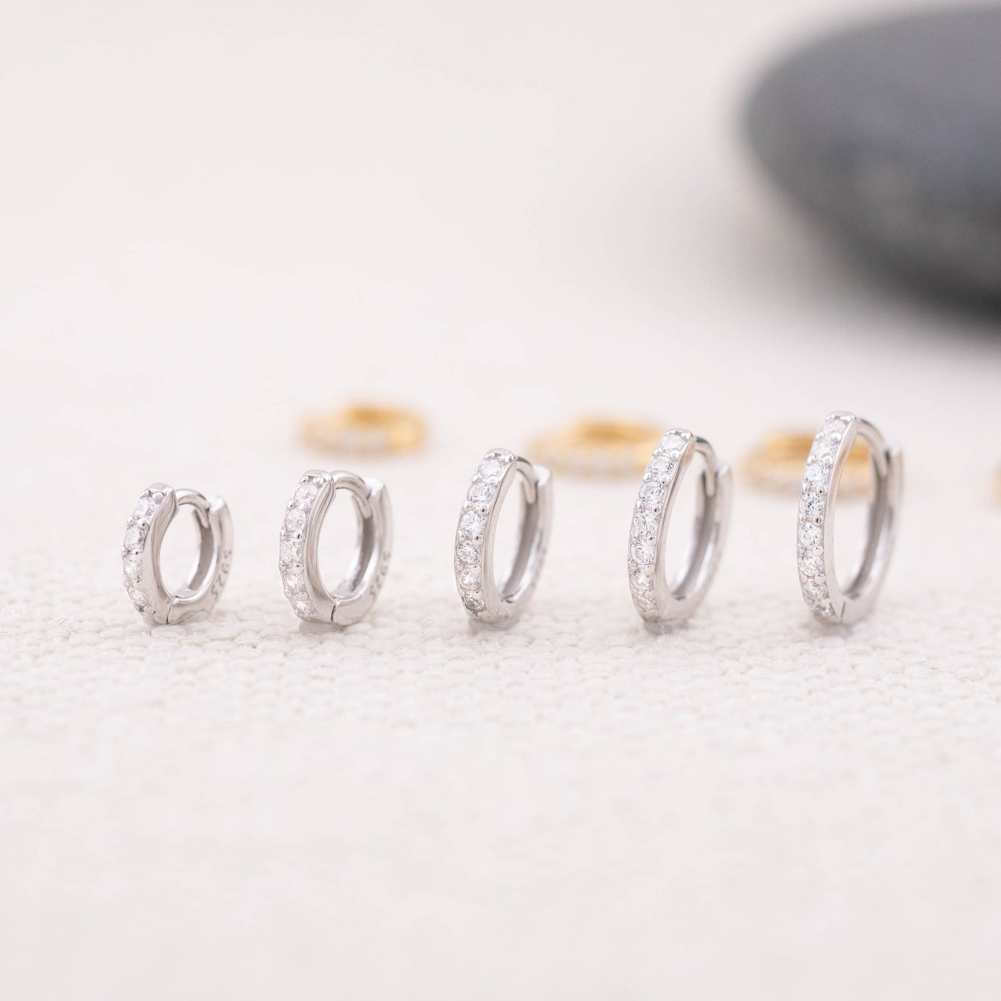 Pave hoop stacking earrings