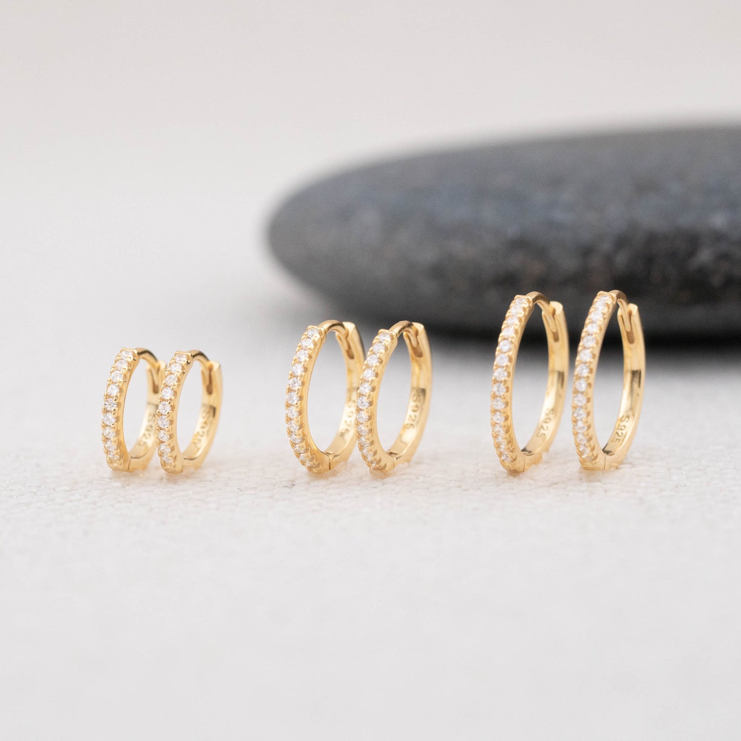 Pave diamond huggie hoop earrings set