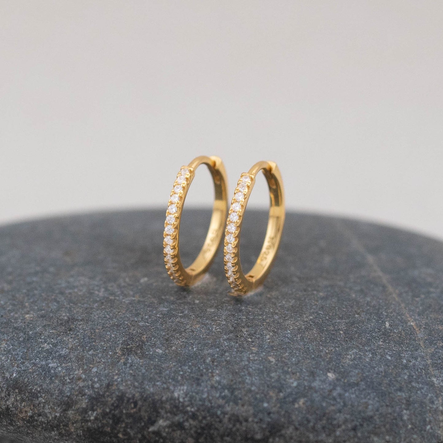 Pave diamond huggie hoop earrings set