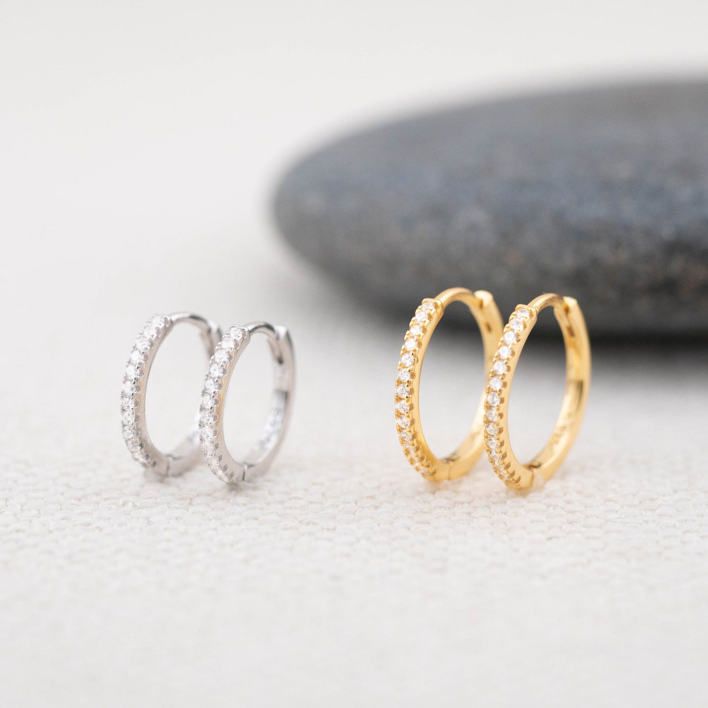 Pave diamond huggie hoop earrings set