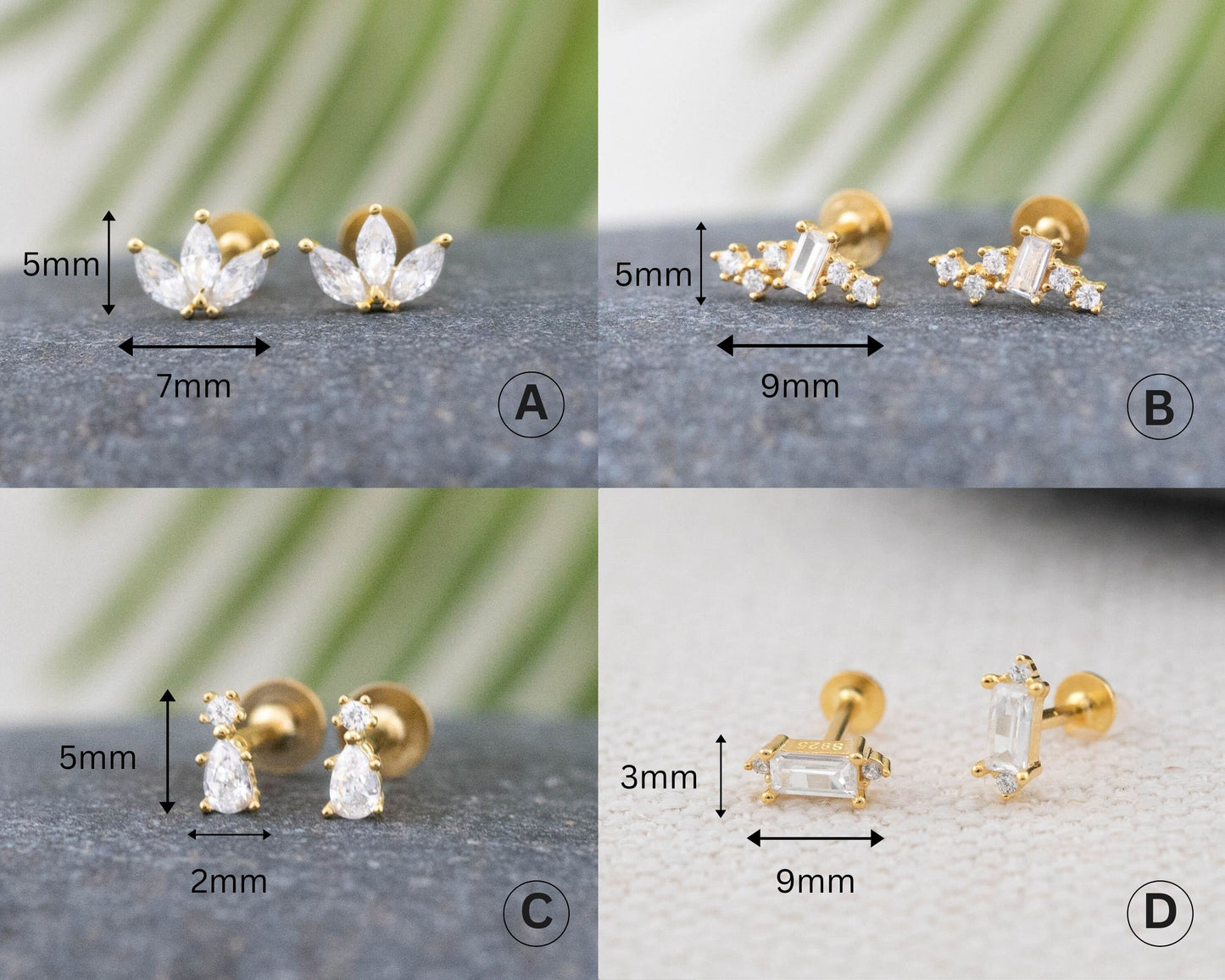 Tiny diamond cz flat back studs