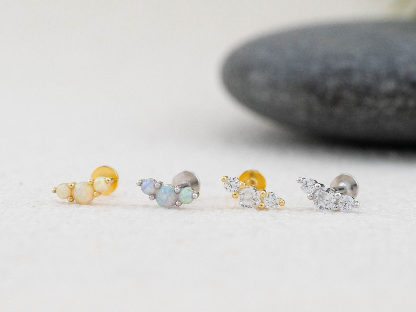 Opal flatback stud piercing earring