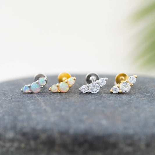 Opal flatback stud piercing earring