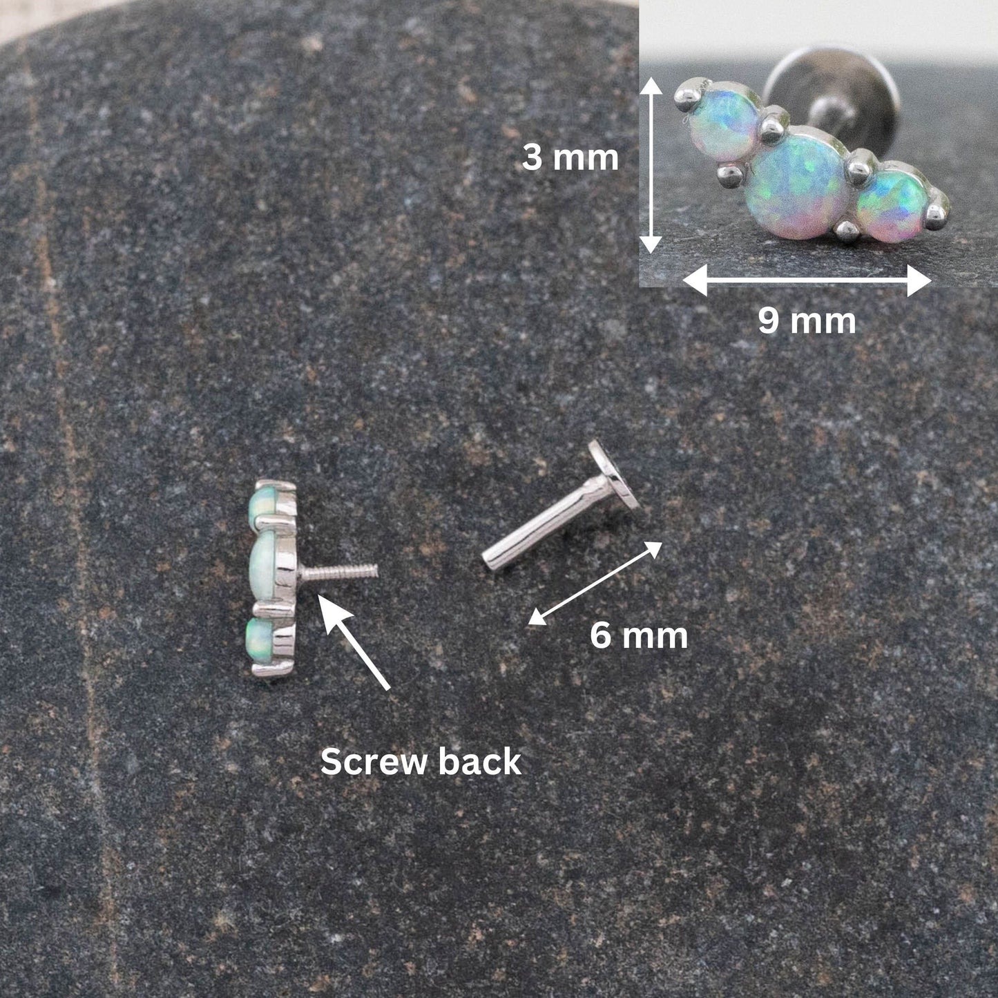 Opal flatback stud piercing earring