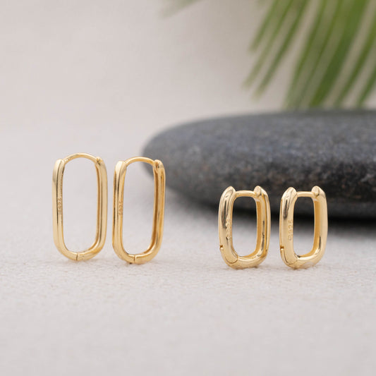 Gold hoop earring rectangle stacking set