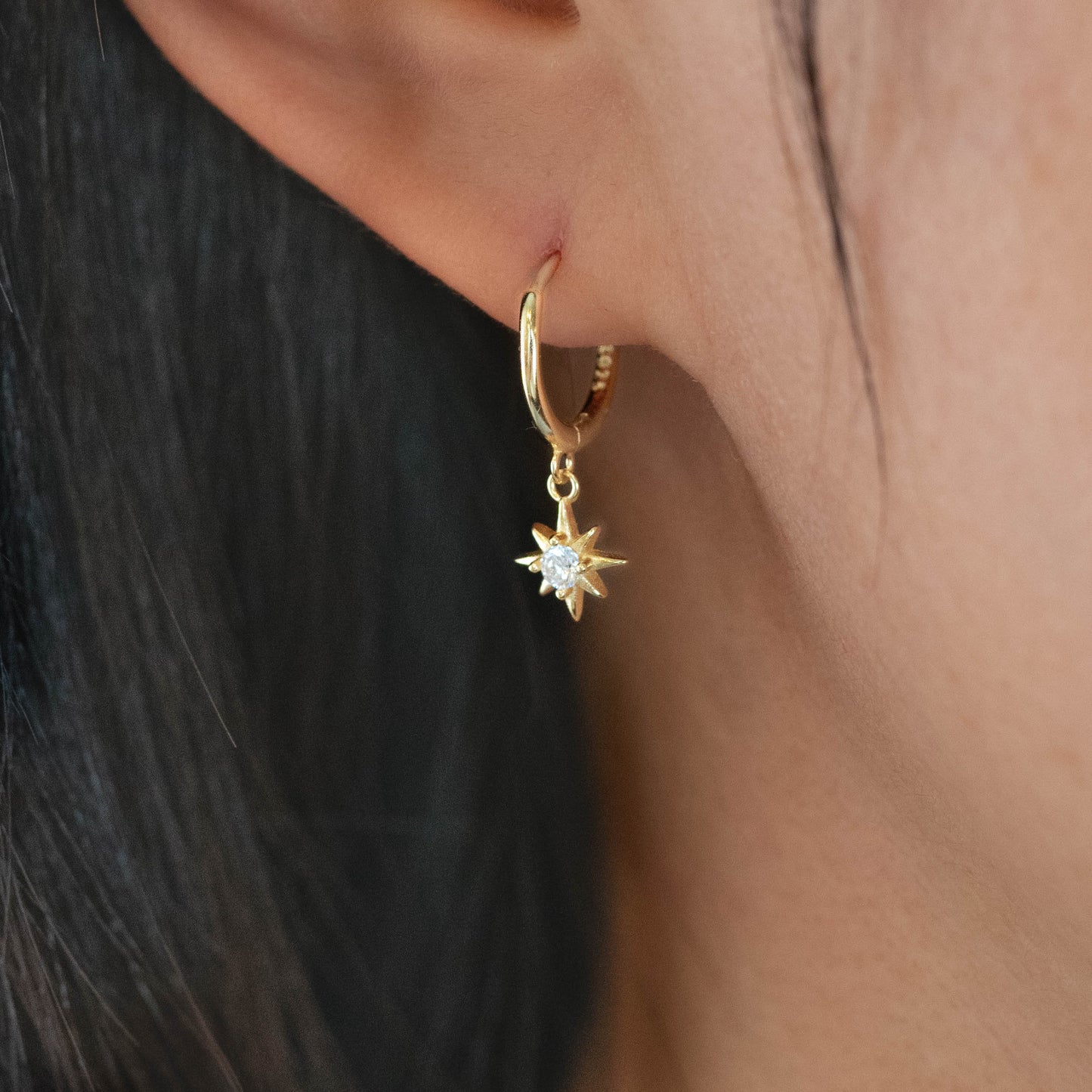 Celestial minimalistic tiny huggie hoop