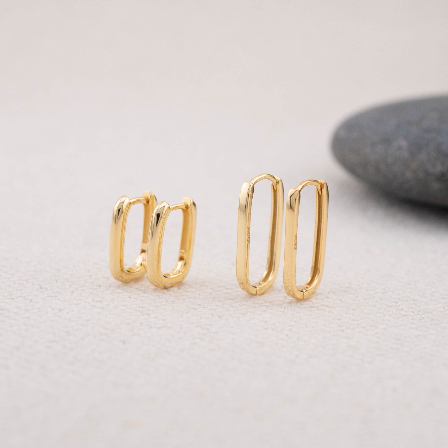 Gold hoop earring rectangle stacking set