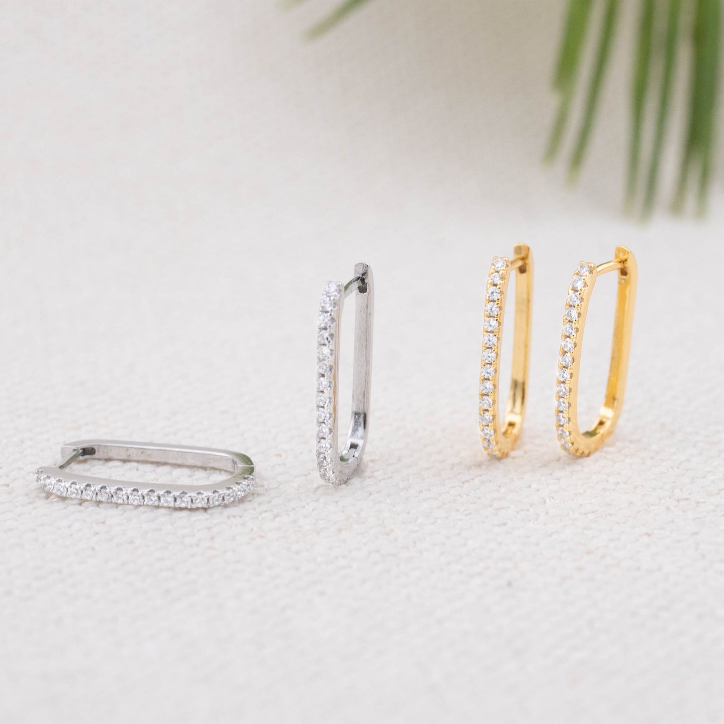 Gold hoop earring rectangle stacking set
