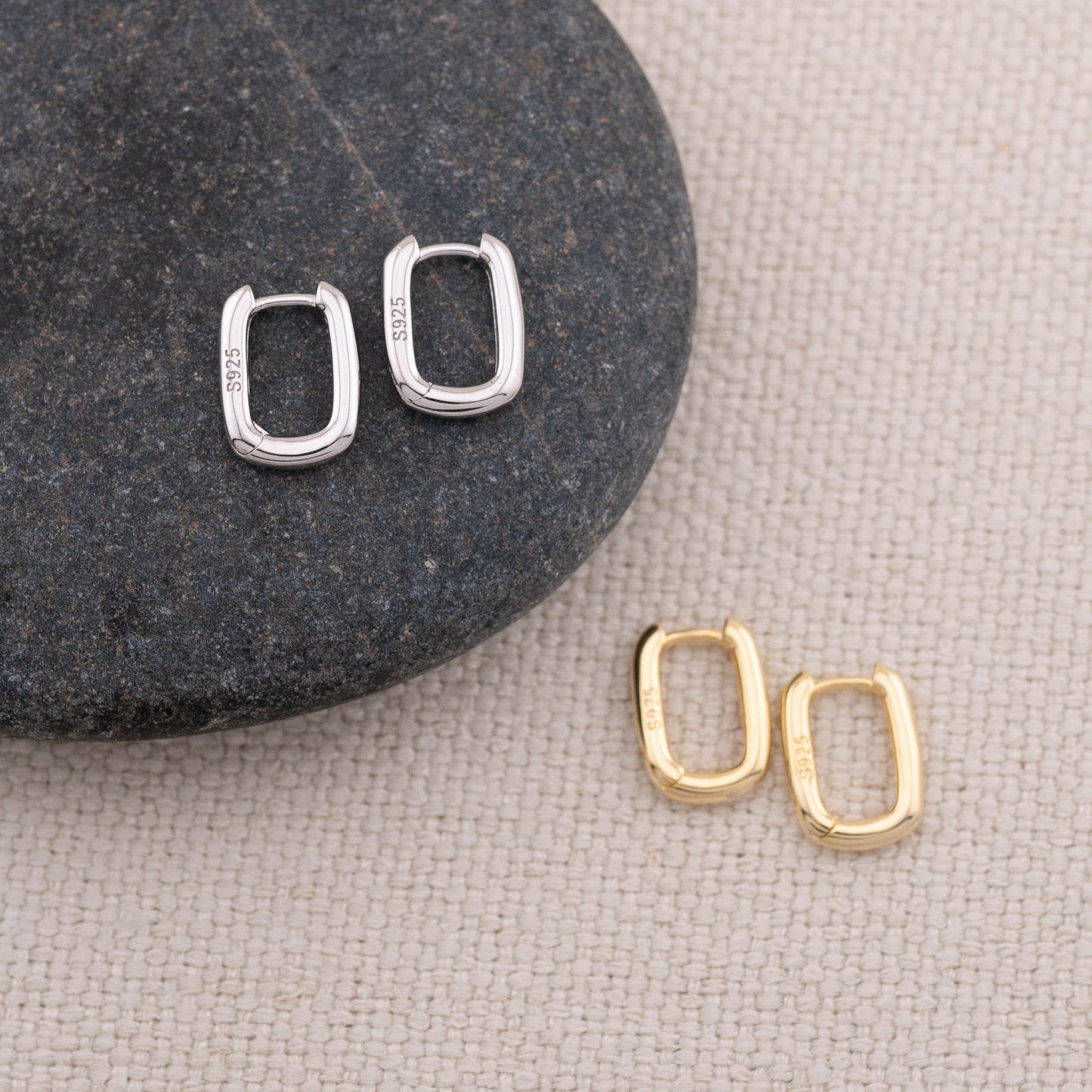 Gold hoop earring rectangle stacking set