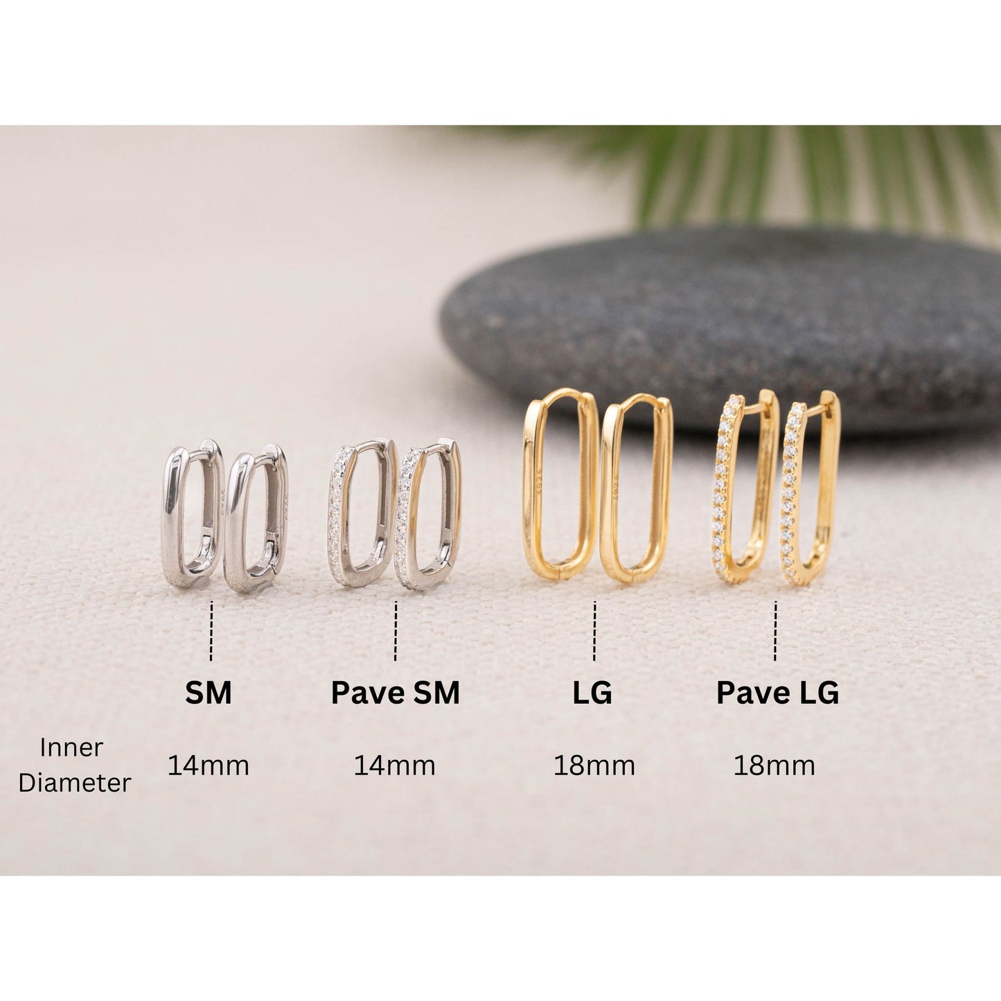 Gold hoop earring rectangle stacking set