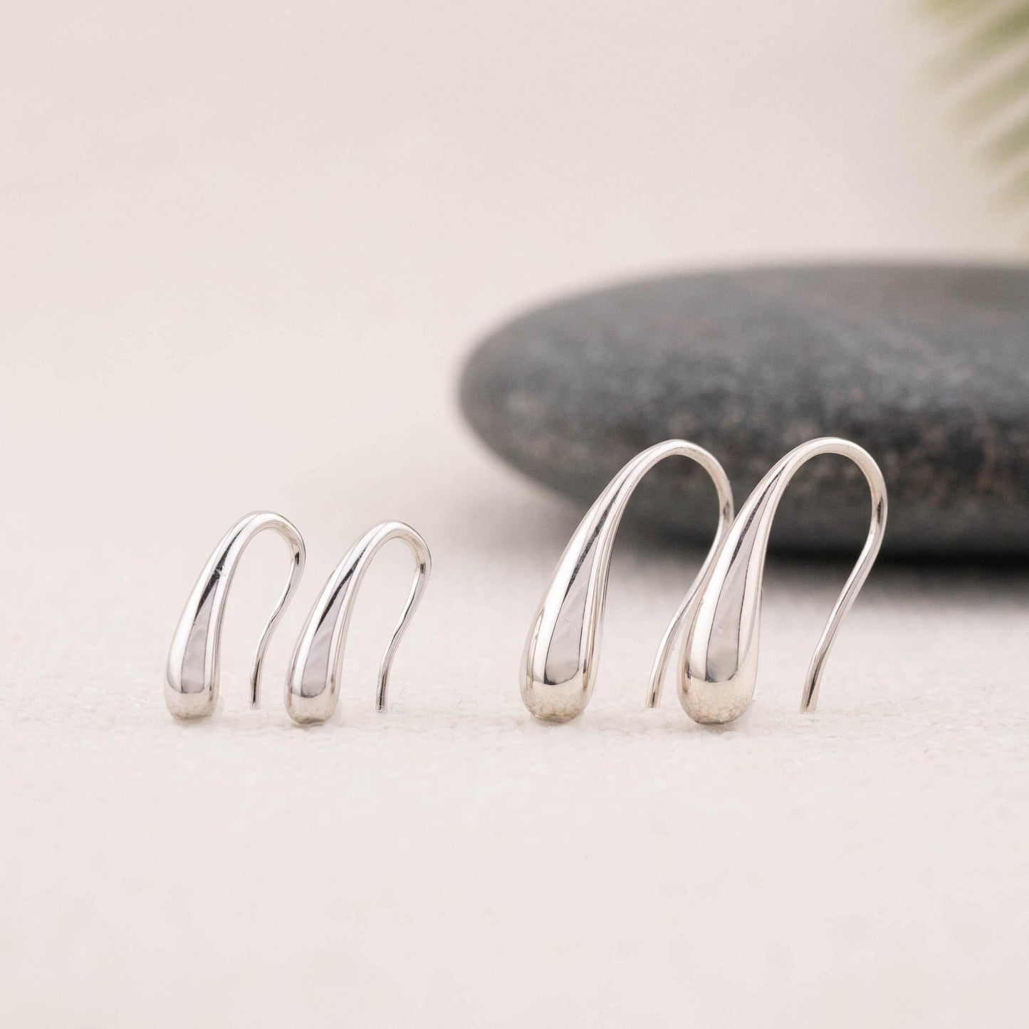 Sterling Silver minimalist water droplet french hook earrings, dainty simple everyday wear horseshoe earring, trendy abstract raindrop hook