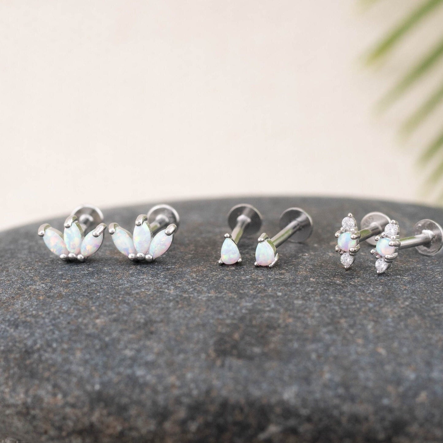 Tiny opal flatback earrings piercing set