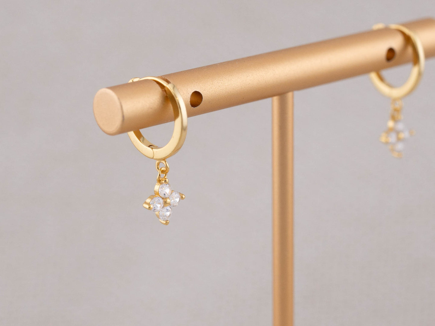 Flower tiny cz dangle huggies