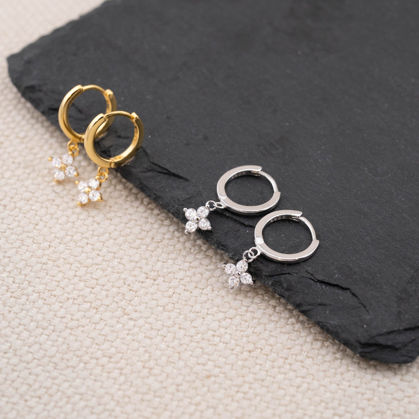 Flower tiny cz dangle huggies