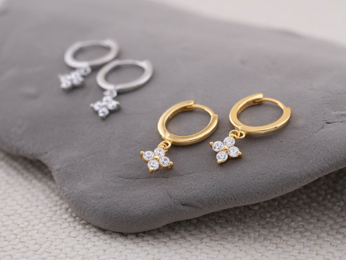 Flower tiny cz dangle huggies