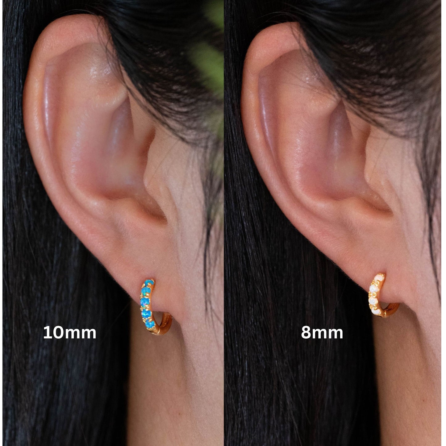 Dainty fire opal huggie hoops